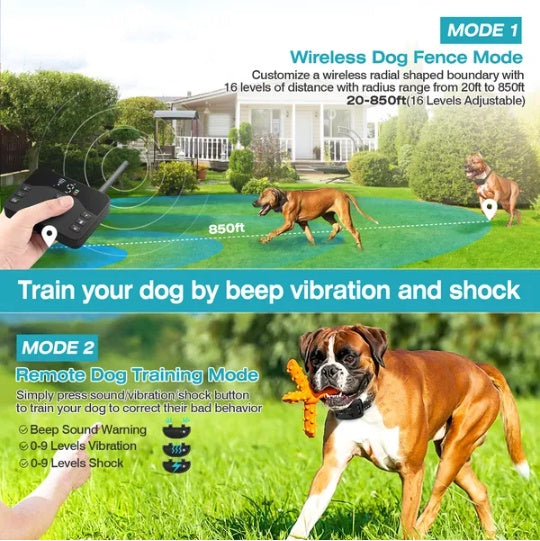 2 In 1 Wireless Electric Dog Fence Waterproof Pet Shock Boundary Containment System Electric Training Collar For Small Medium Large Dogs