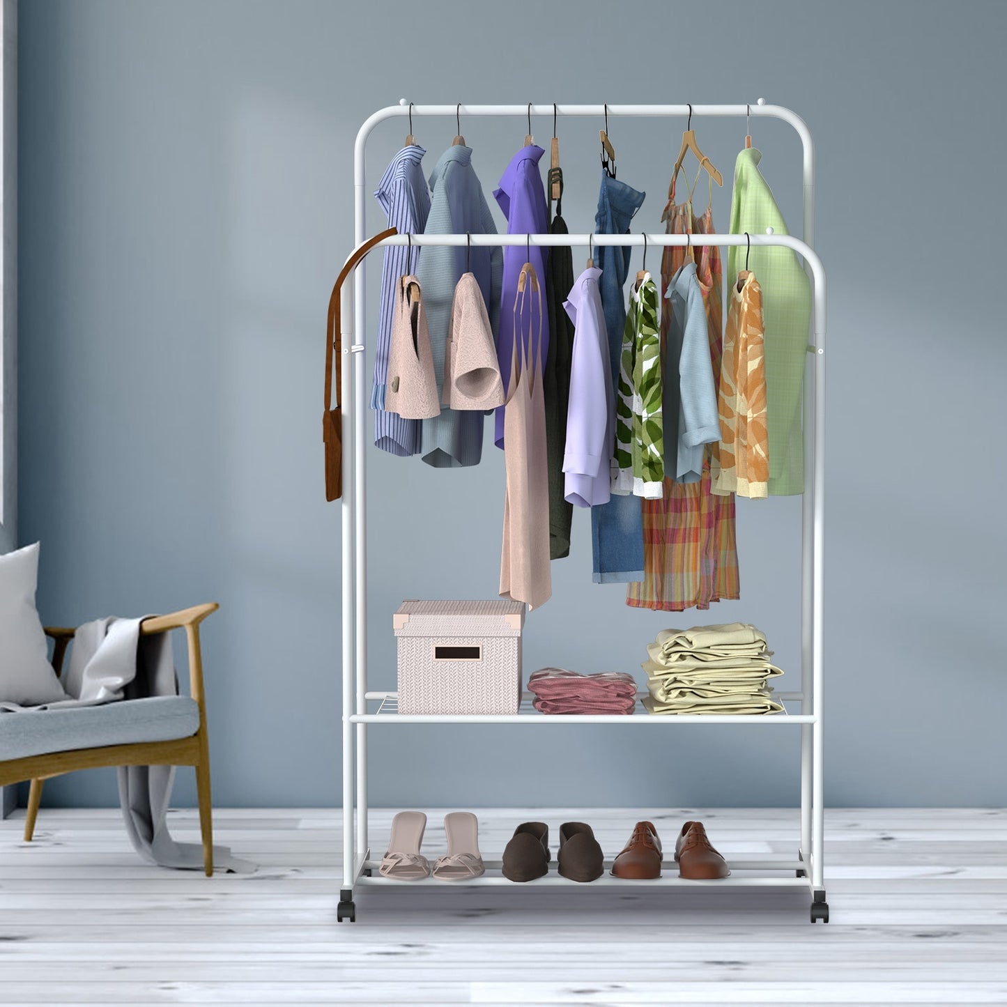 Garment Hanging Rack Clothing Hanging Rail ,Stand Rolling Wheel Clothes Organizer