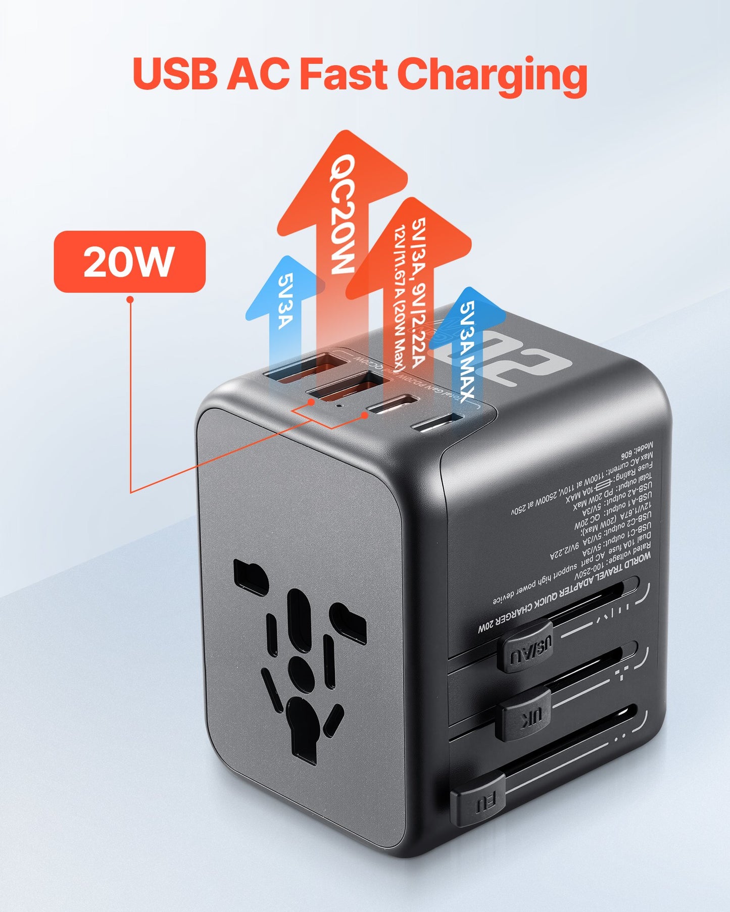 Universal Travel Adapter International 5 In 1 USB