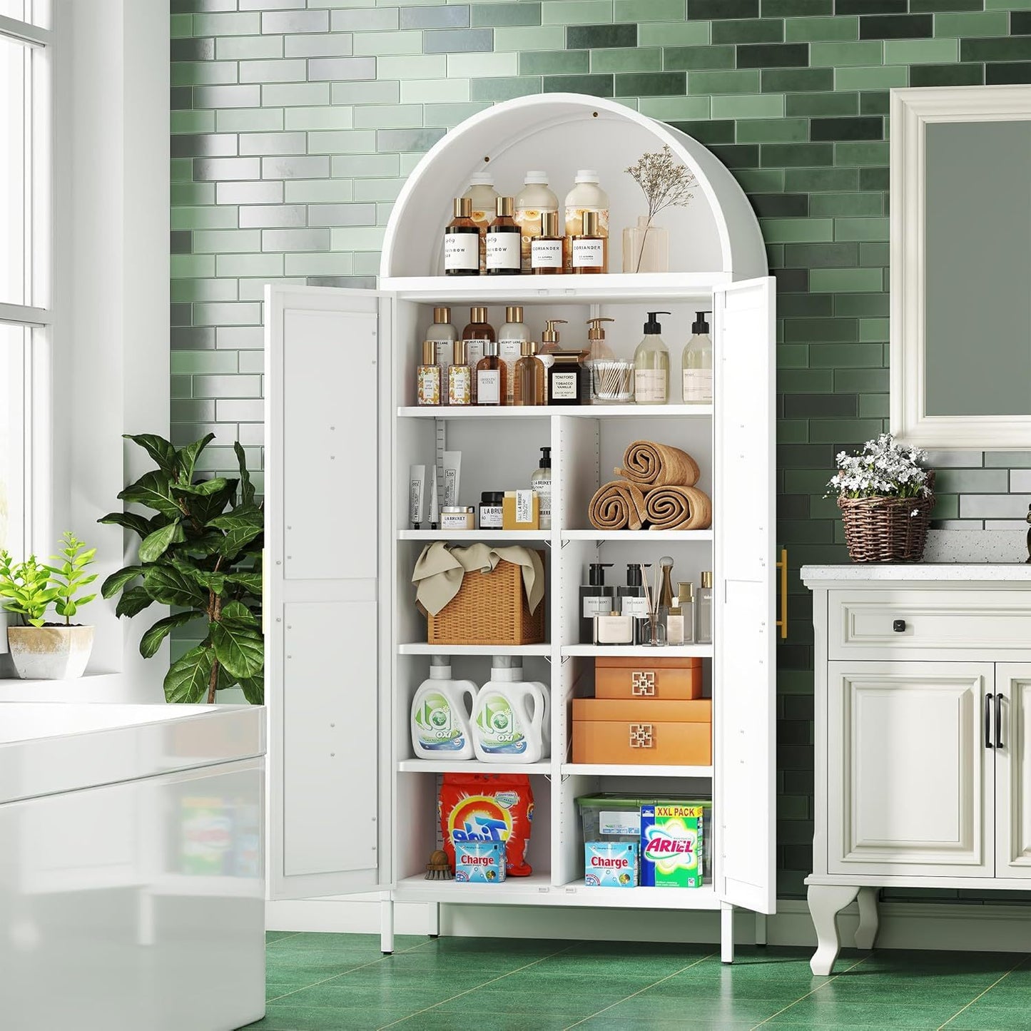 Tall Kitchen Pantry Cabinet, White Freestanding Cupboard For Laundry, Dining Room, Living Room, Bathroom
