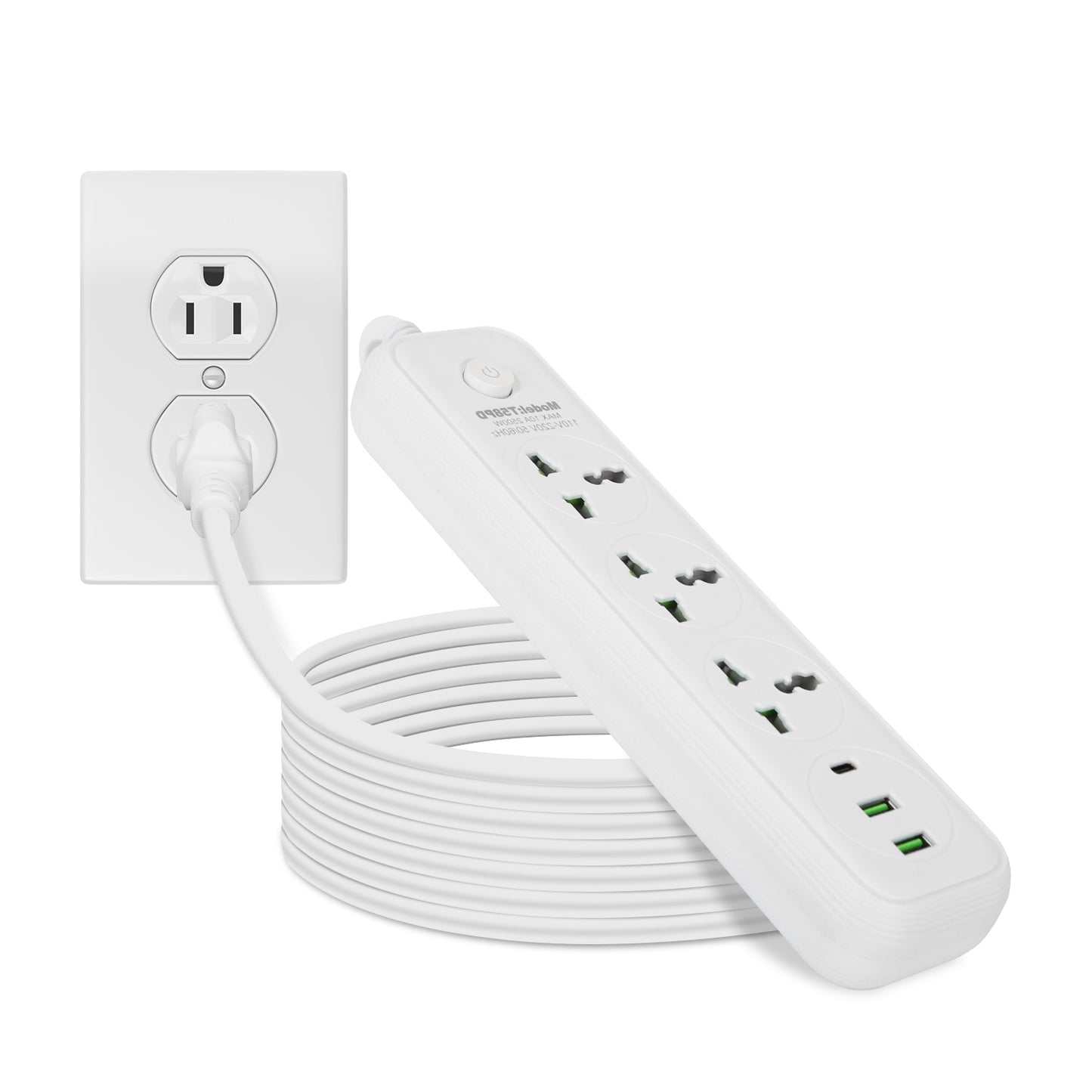 Power Strip With 6FT Extension Cord 3 AC Outlets And 2 USB