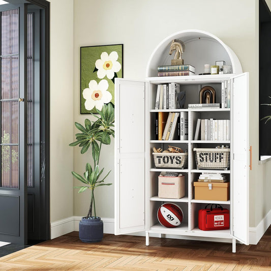 Tall Kitchen Pantry Cabinet, White Freestanding Cupboard For Laundry, Dining Room, Living Room, Bathroom