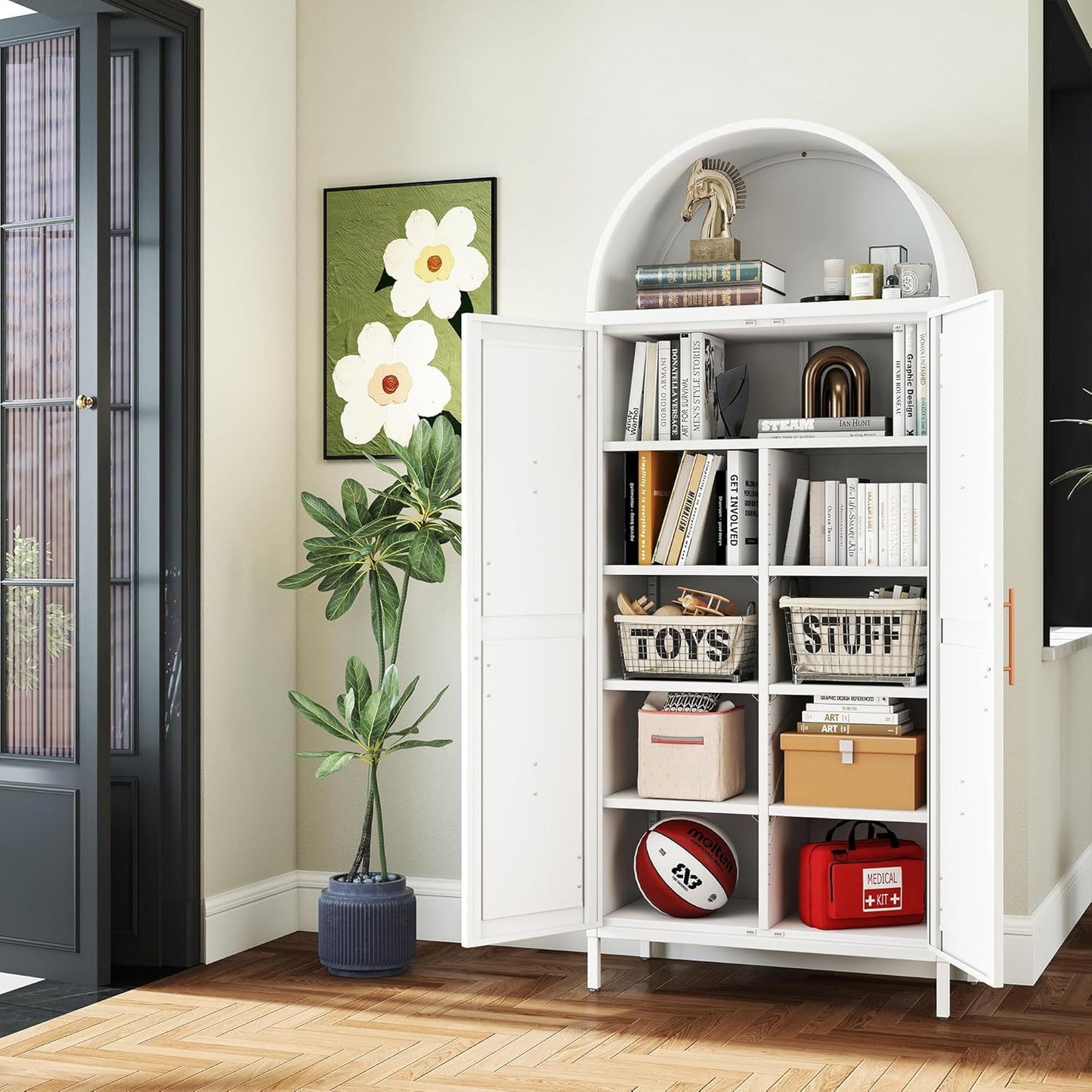 Tall Kitchen Pantry Cabinet, White Freestanding Cupboard For Laundry, Dining Room, Living Room, Bathroom