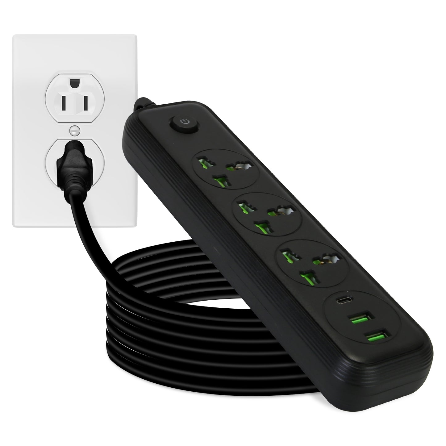 Power Strip With 6FT Extension Cord 3 AC Outlets And 2 USB