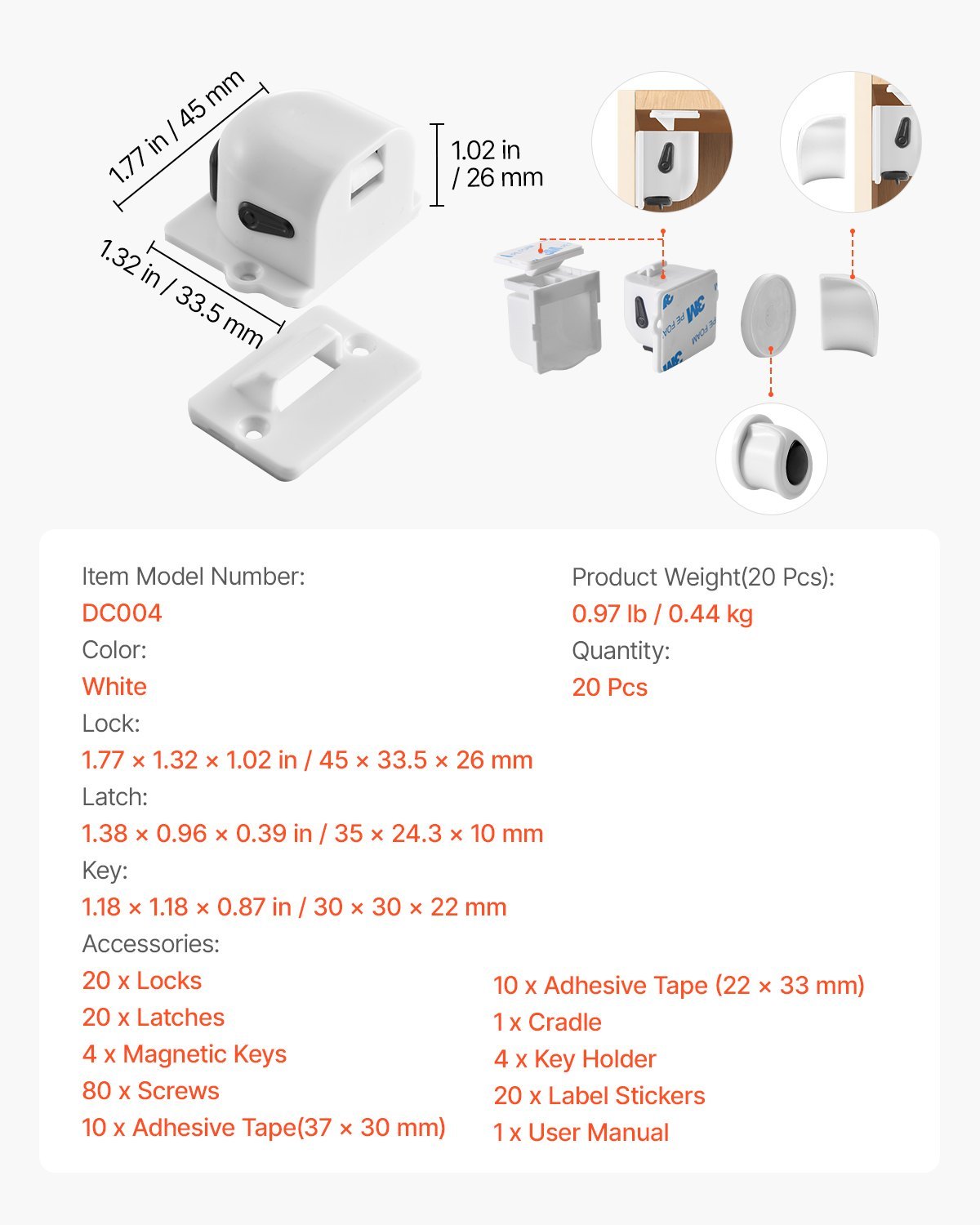 Child Safety Magnetic Cabinet Locks 20 Packs