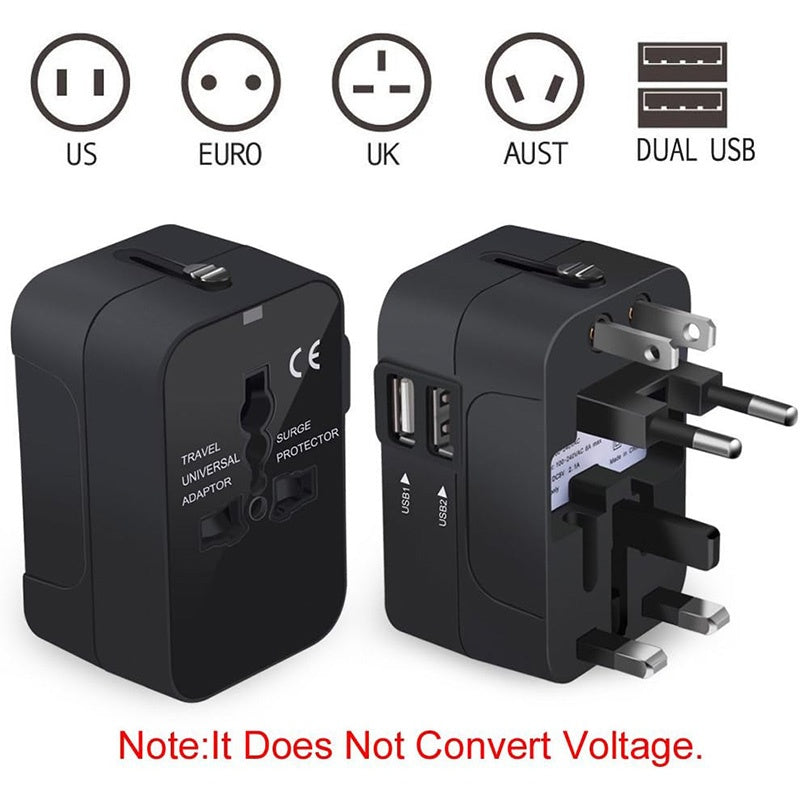 Universal Travel Adapter With USB C,  All In One Worldwide Travel Adapter Power Converters Wall Charger AC Power Plug Adapter USB Type C Charging For USA EU UK AUS