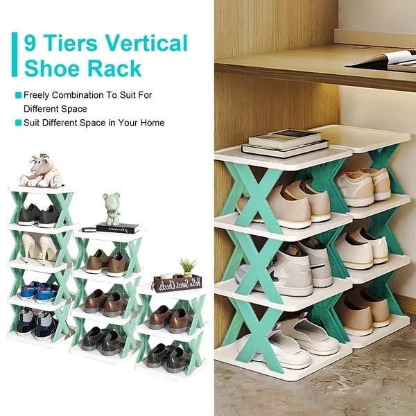 9Tier Narrow Entryway Shoe Rack Plastic Vertical Shoe Organizer