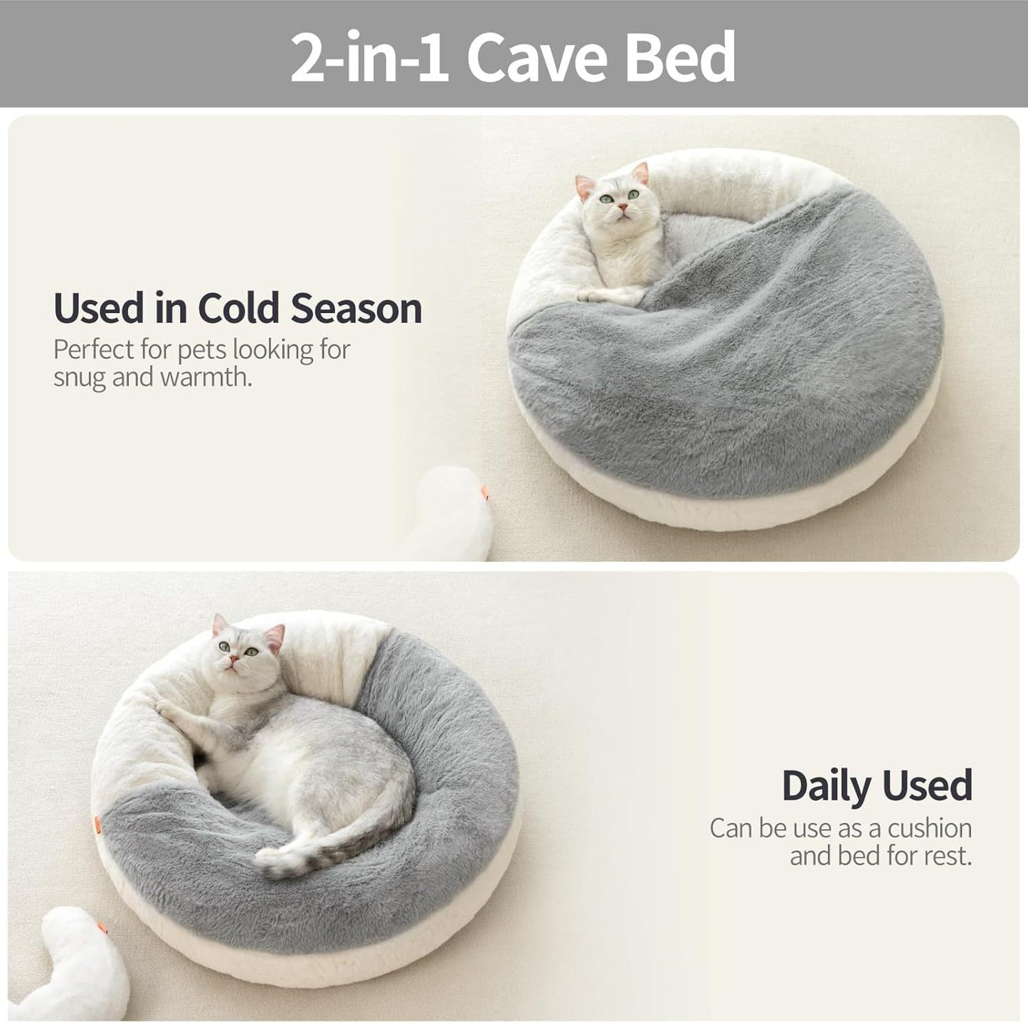 MEWOOFUN Enclosed Cat Bed Cave - Washable Pet Bed With Blanket