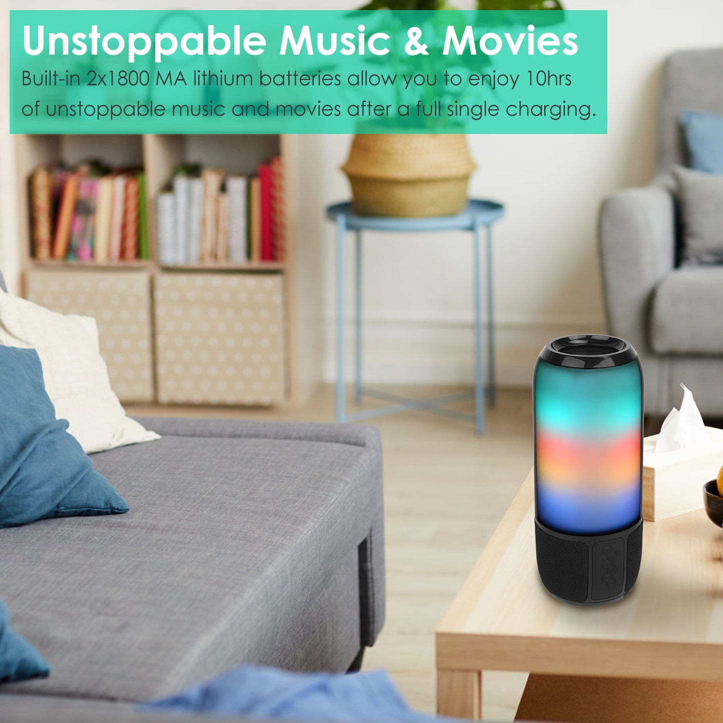 Wireless Portable Speaker Loud Stereo Speaker With 6 Color Changing Lights