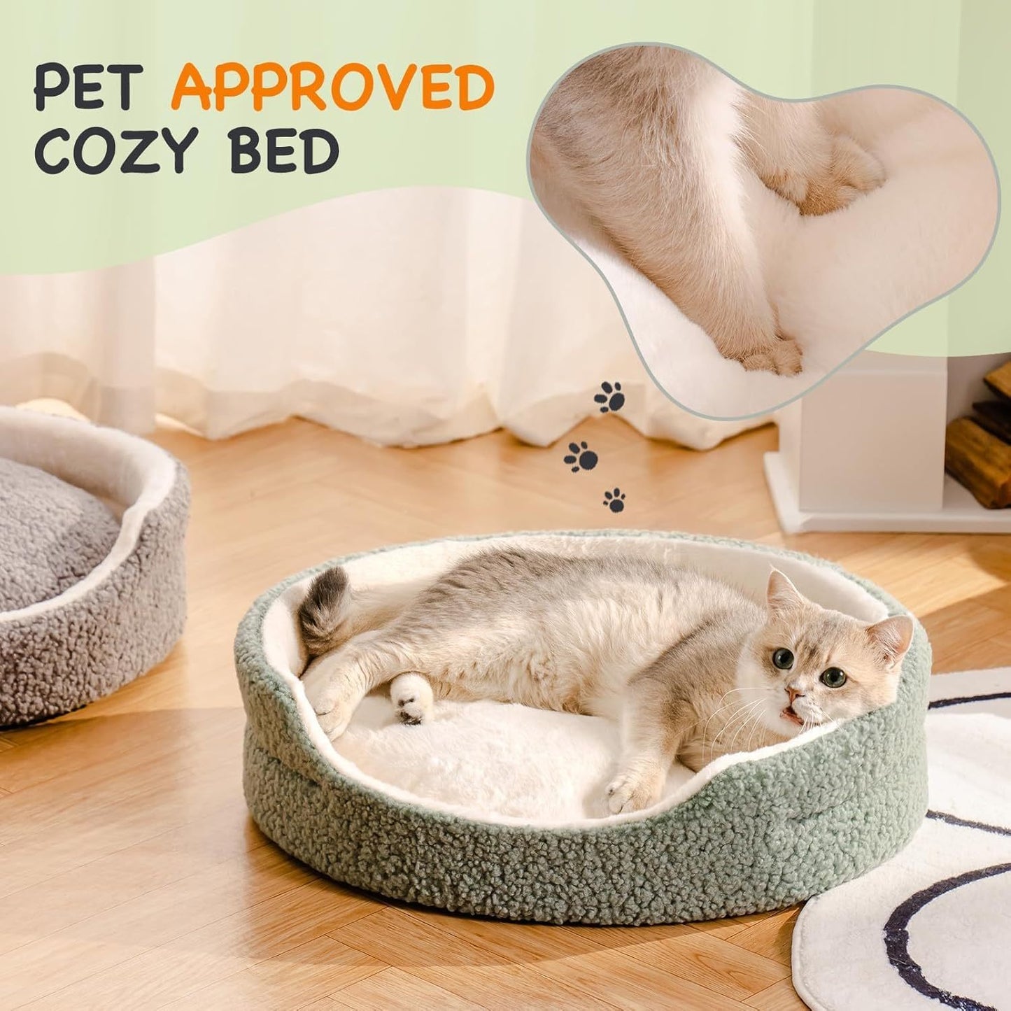 Washable Pet Bed For Cats & Small Dogs - 23x23x7 Inch Round