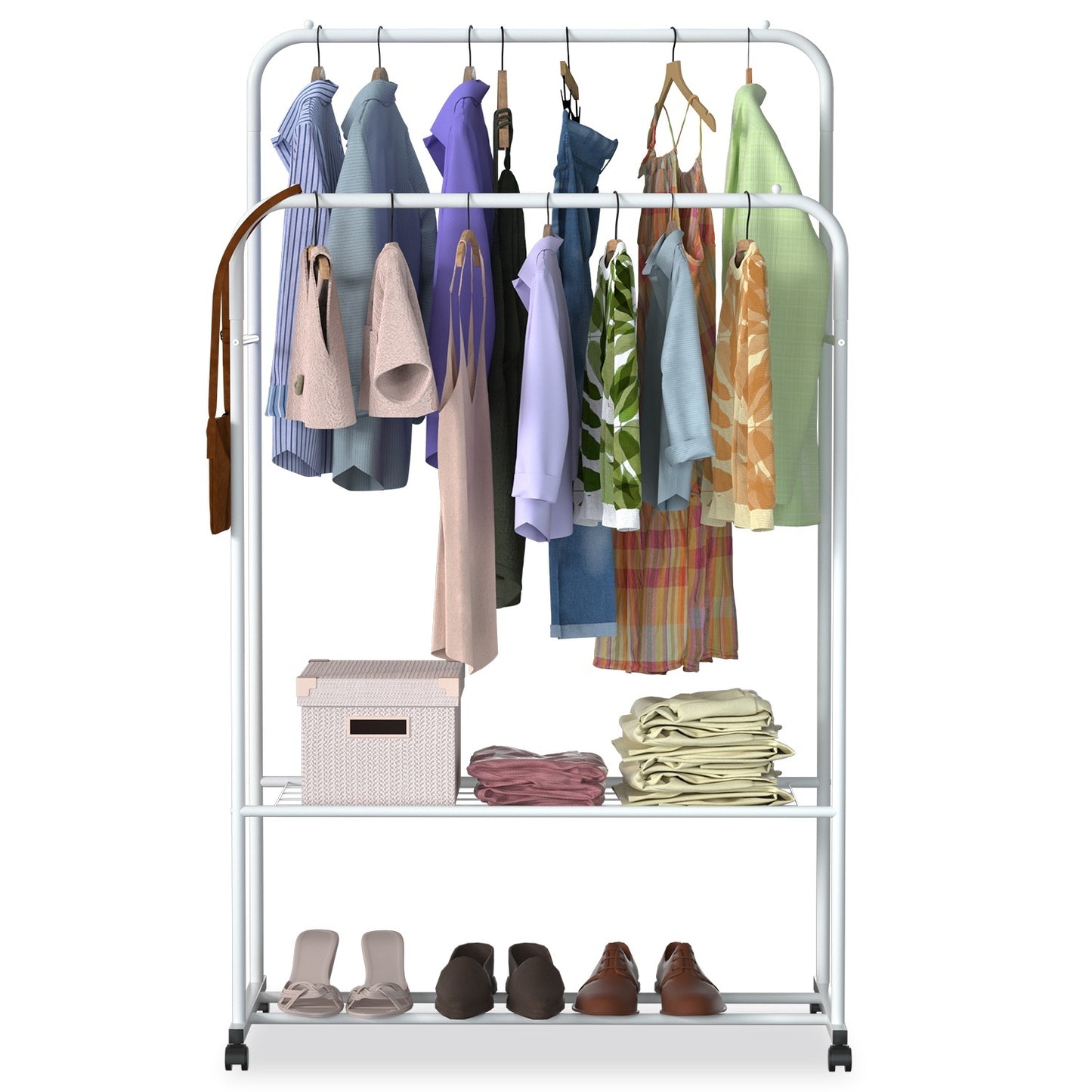 Garment Hanging Rack Clothing Hanging Rail ,Stand Rolling Wheel Clothes Organizer