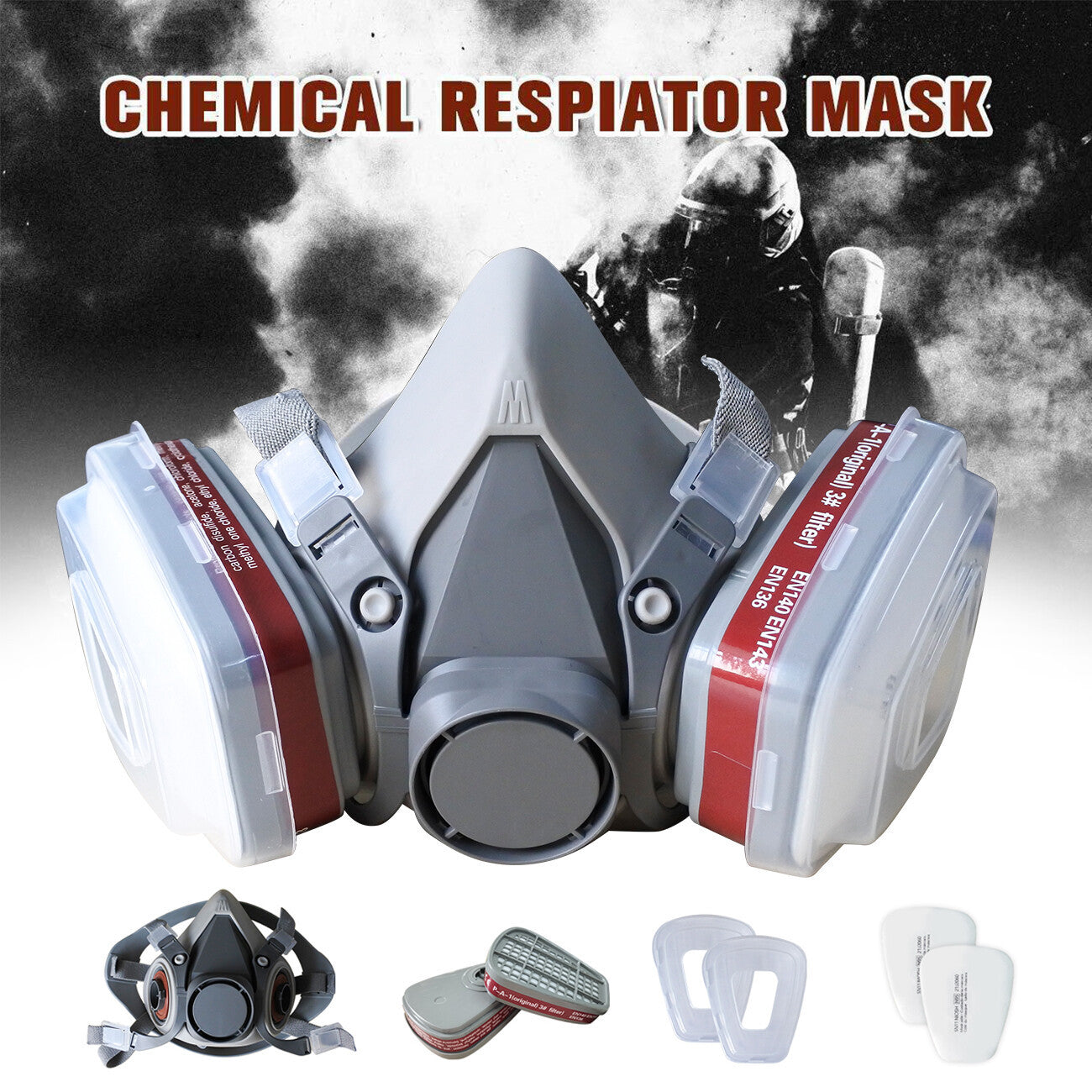 7in1 Half Face Gas Mask Facepiece Spray
