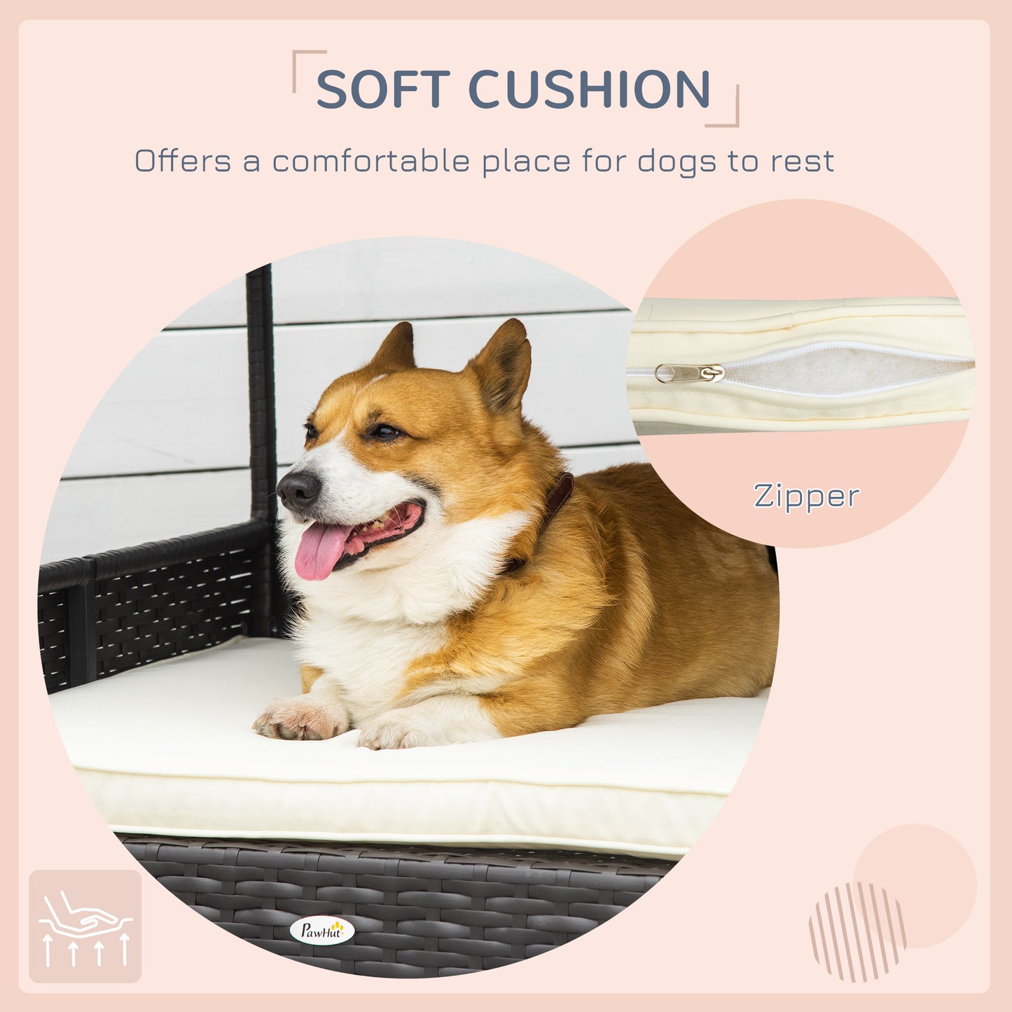 Wicker Dog Bed Outdoor Elevated With Rattan Canopy Cushioned