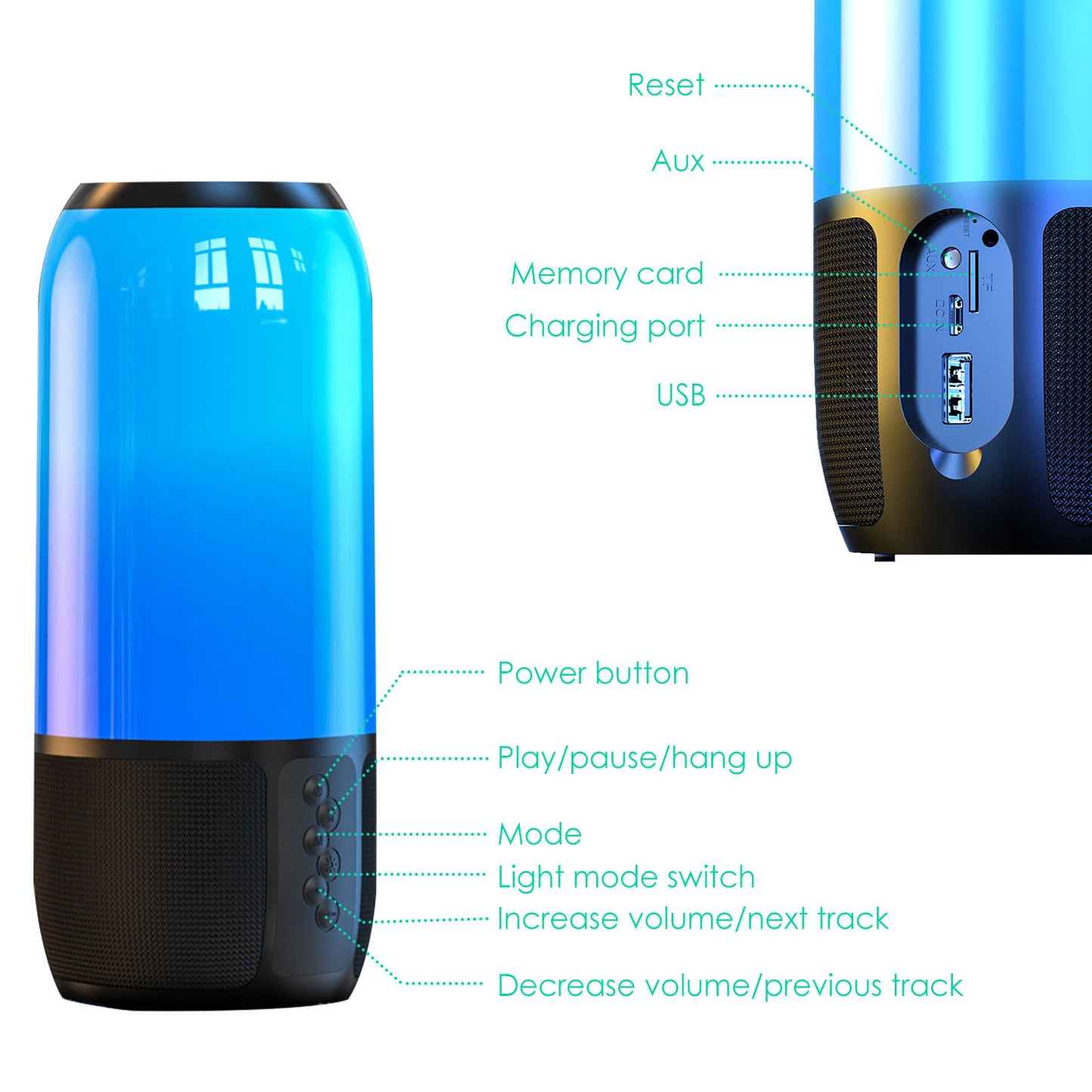 Wireless Portable Speaker Loud Stereo Speaker With 6 Color Changing Lights