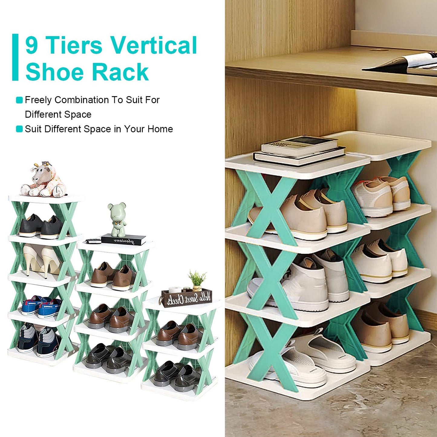 9Tier Narrow Entryway Shoe Rack Plastic Vertical Shoe