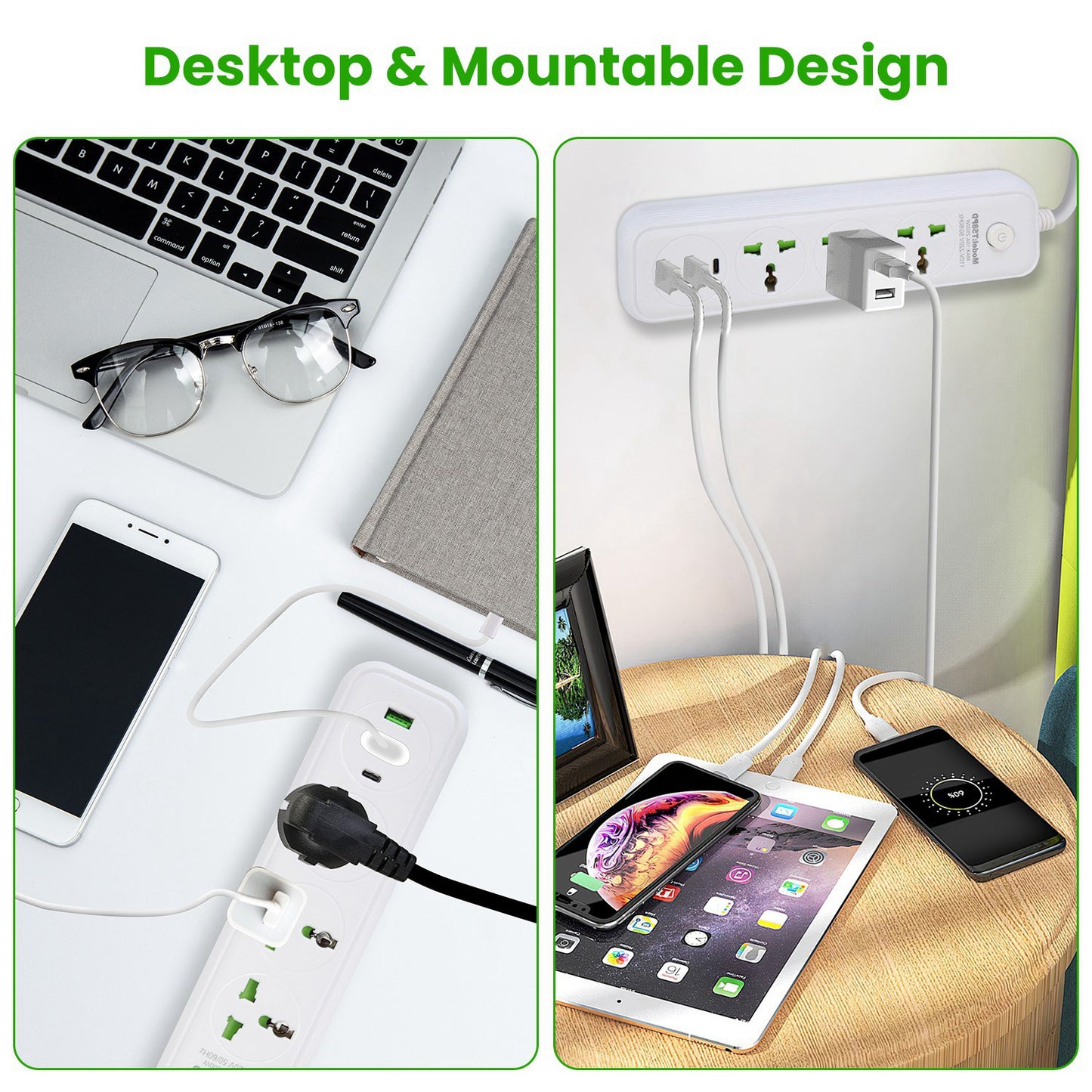 Power Strip With 6FT Extension Cord 3 AC Outlets And 2 USB