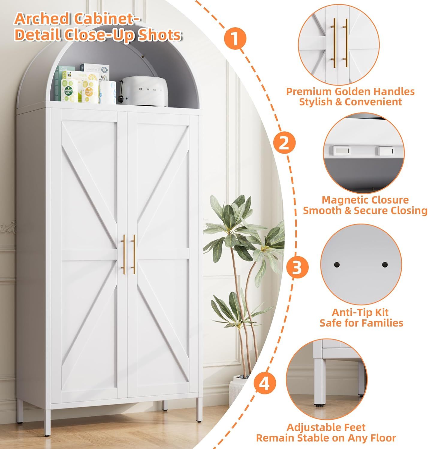 Tall Kitchen Pantry Cabinet, White Freestanding Cupboard For Laundry, Dining Room, Living Room, Bathroom