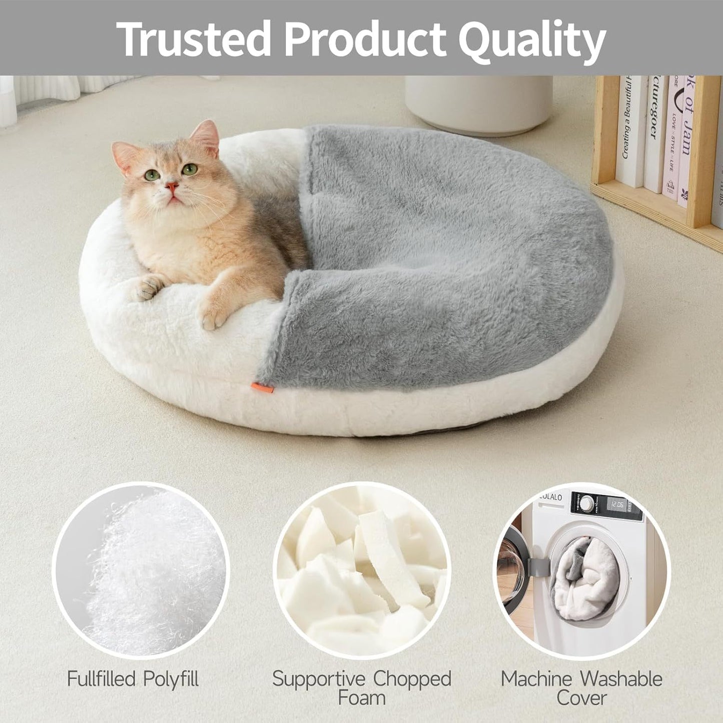 MEWOOFUN Enclosed Cat Bed Cave - Washable Pet Bed With Blanket