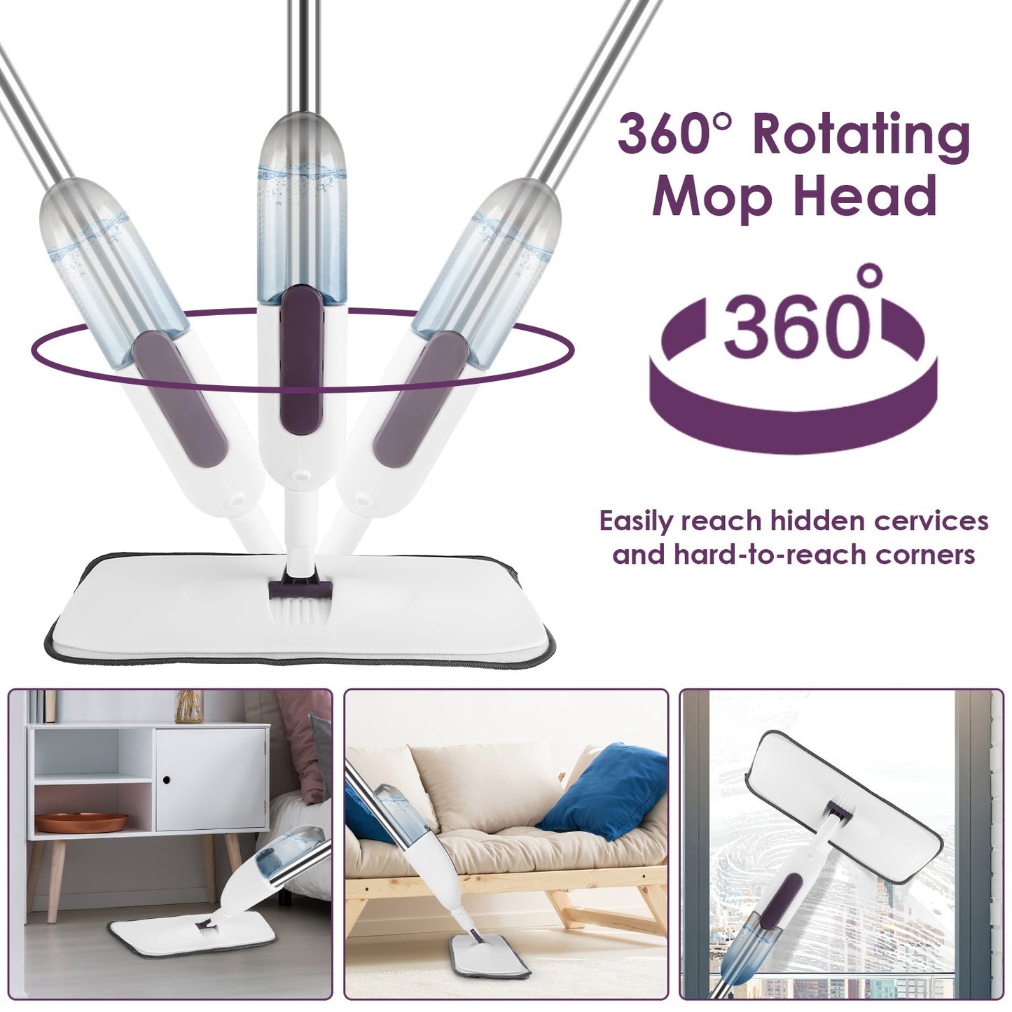Spray Mop With 3 Machine Washable Microfiber Pads