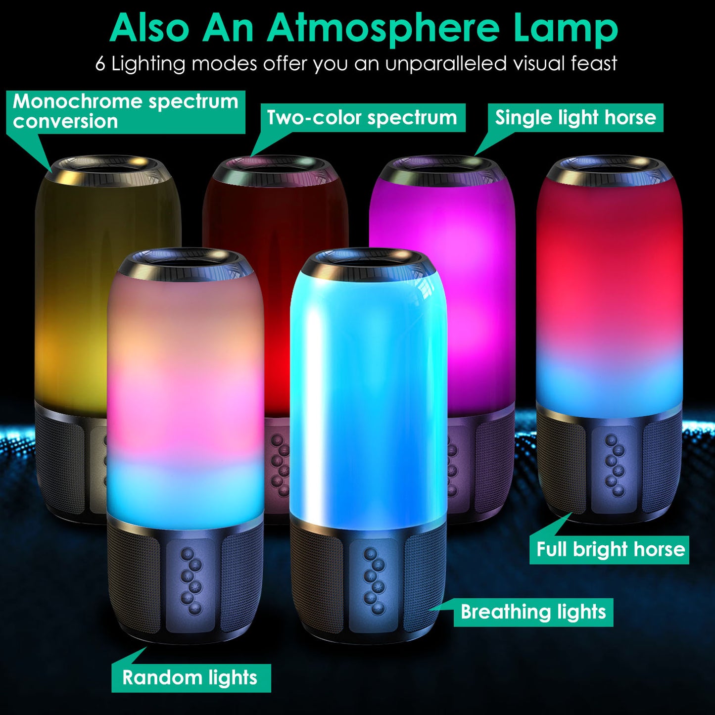 Wireless Portable Speaker Loud Stereo Speaker With 6 Color Changing Lights