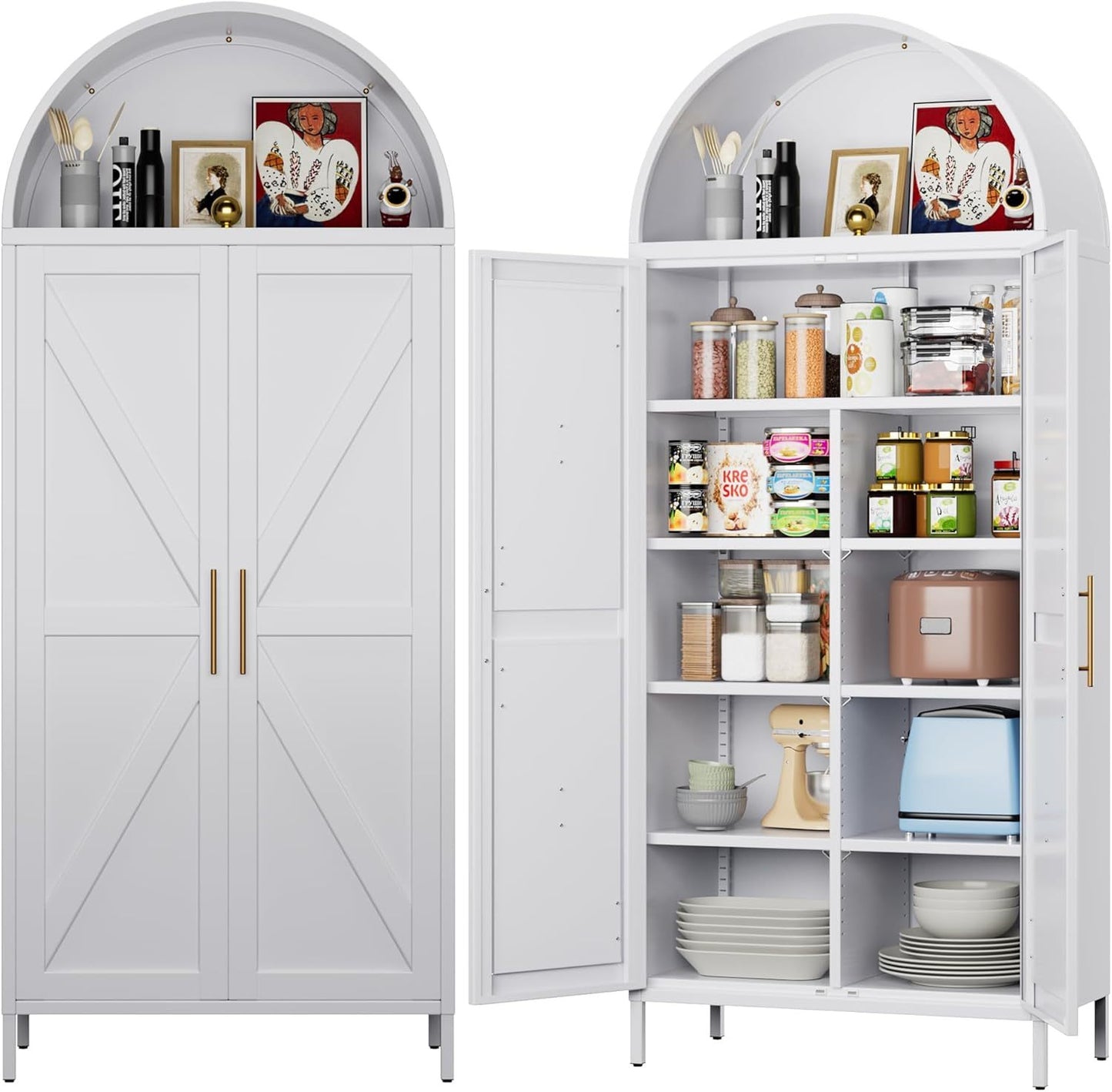 Tall Kitchen Pantry Cabinet, White Freestanding Cupboard For Laundry, Dining Room, Living Room, Bathroom