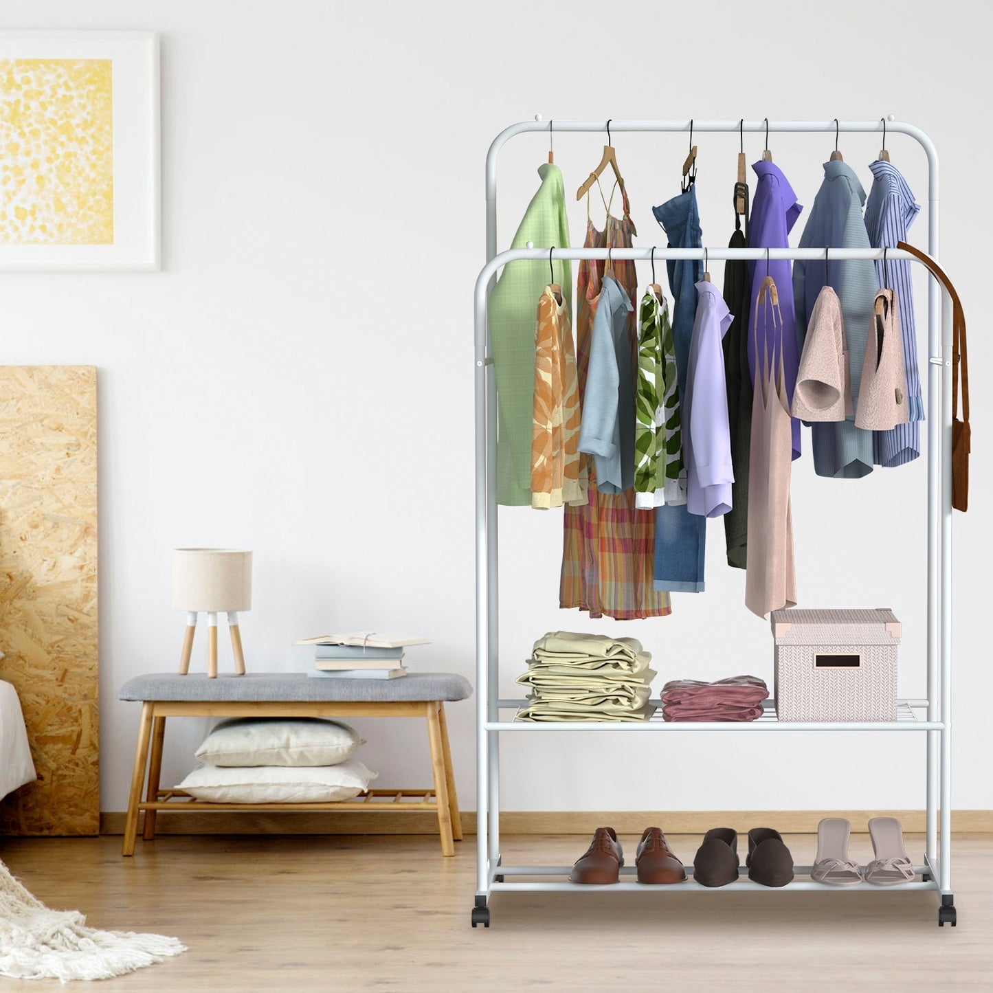 Garment Hanging Rack Clothing Hanging Rail ,Stand Rolling Wheel Clothes Organizer