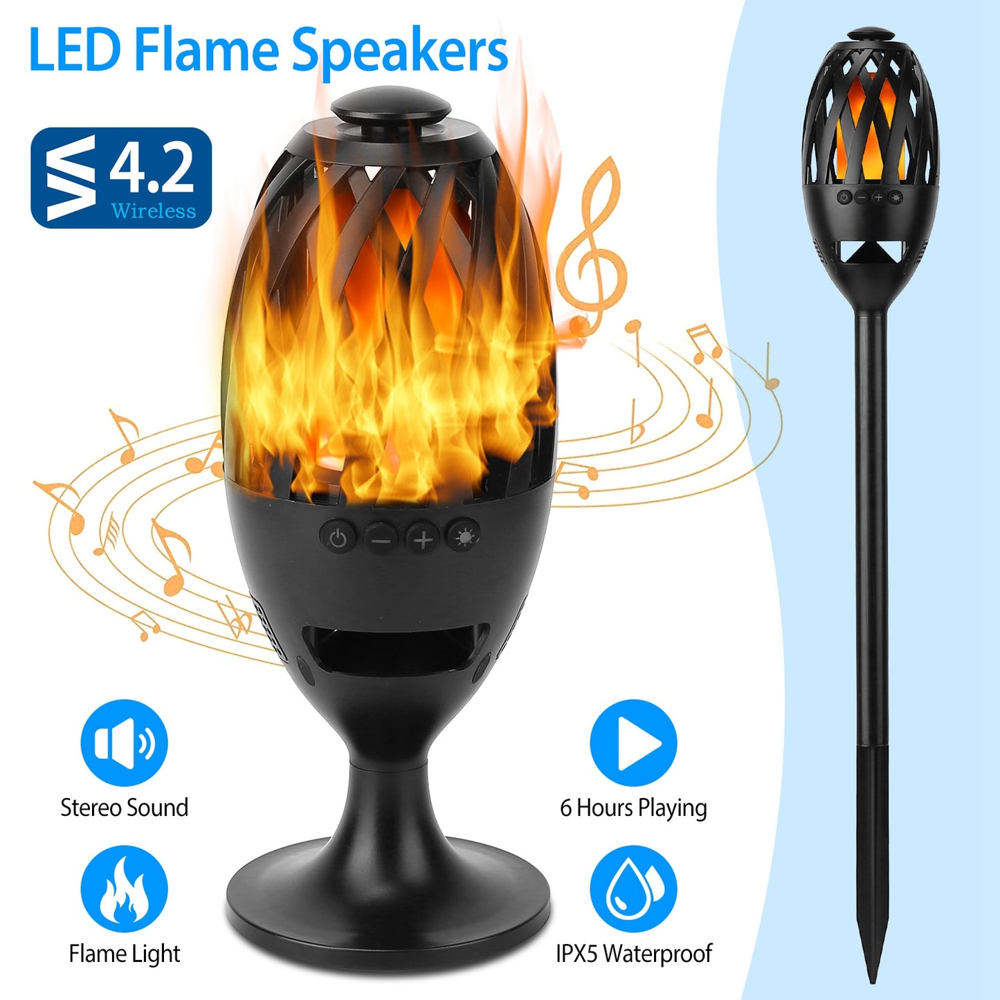 LED Flame Speakers Torch Wireless Speaker Waterproof Stereo Bass