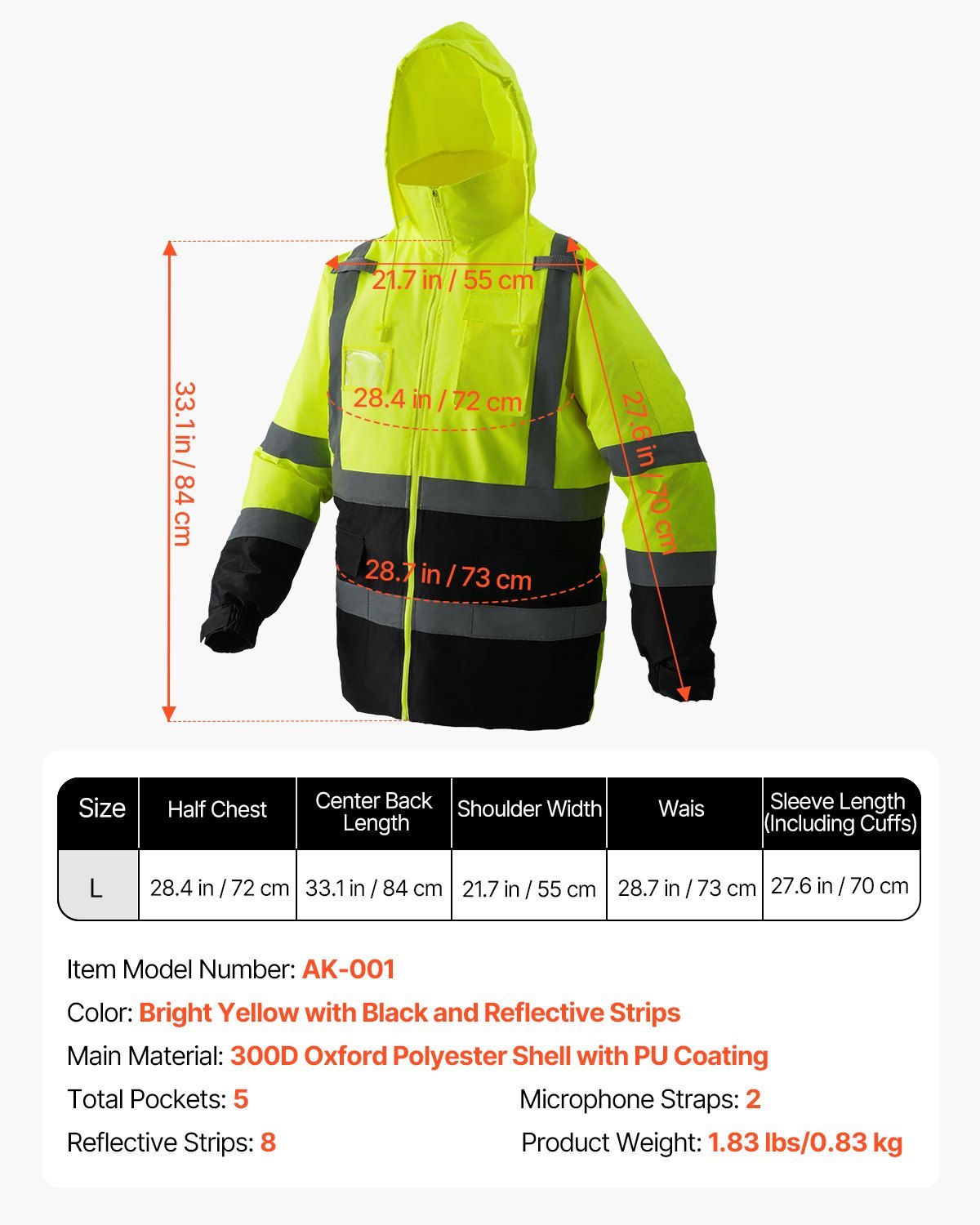 High Visibility Reflective Safety Jacket Waterproof
