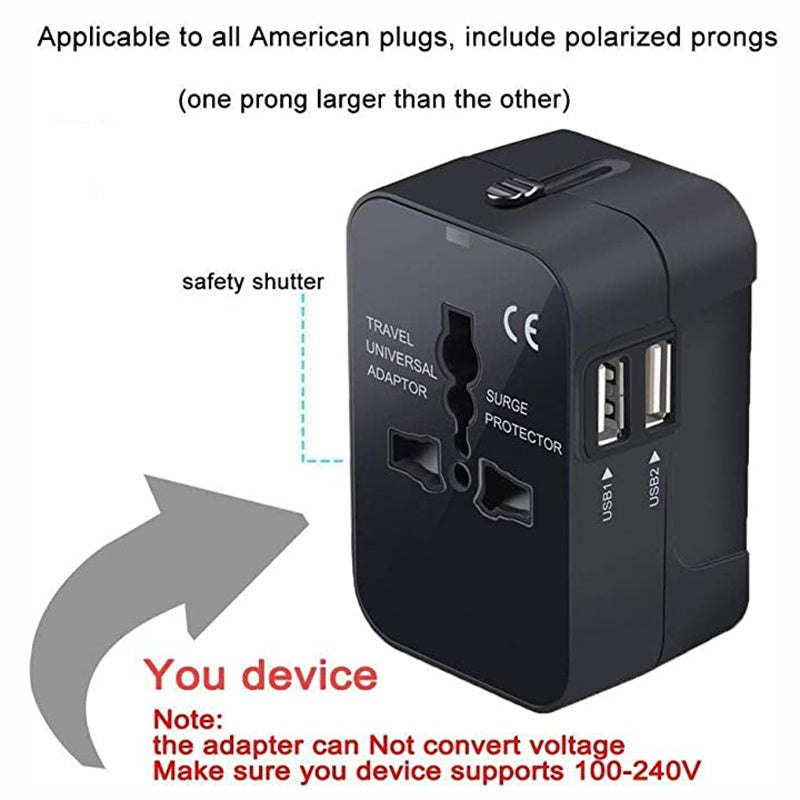 Universal Travel Adapter With USB C,  All In One Worldwide Travel Adapter Power Converters Wall Charger AC Power Plug Adapter USB Type C Charging For USA EU UK AUS