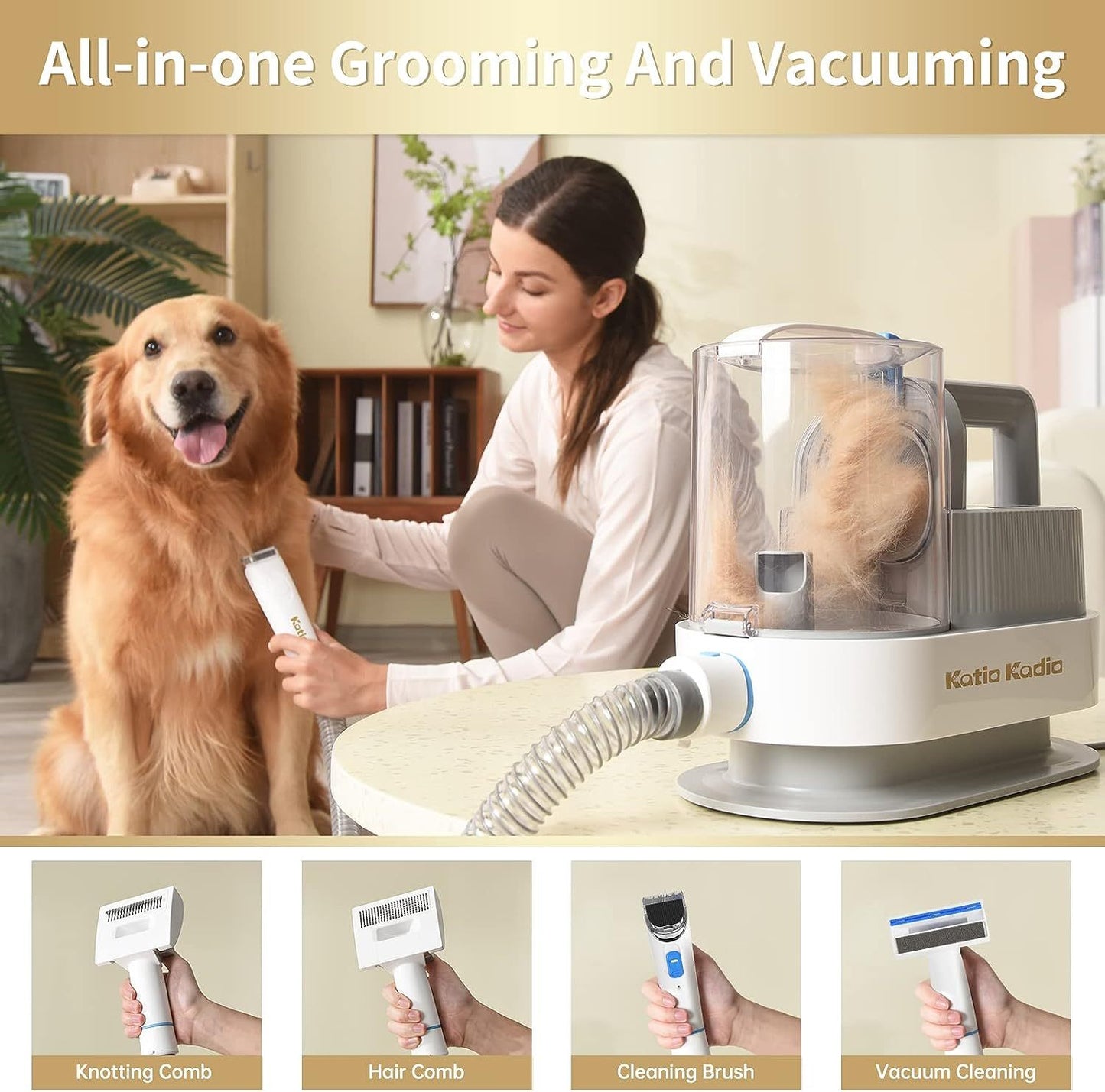 Pet Grooming Kit, 5 In 1 Dog Grooming Kit With 2 Suction Mode