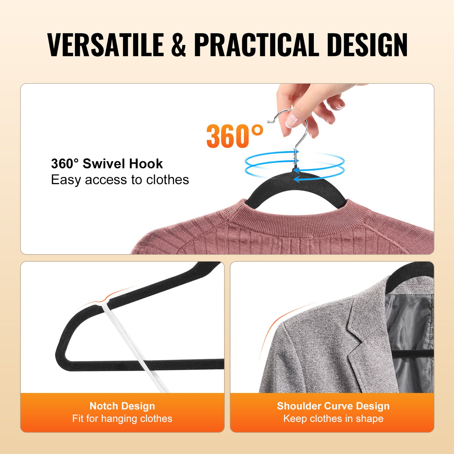 Velvet Hangers 50 Pack Black Non-Slip Hangers With 360 Degree Swivel Hook