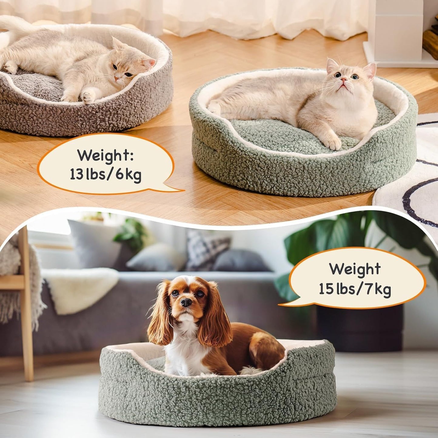 Washable Pet Bed For Cats & Small Dogs - 23x23x7 Inch Round