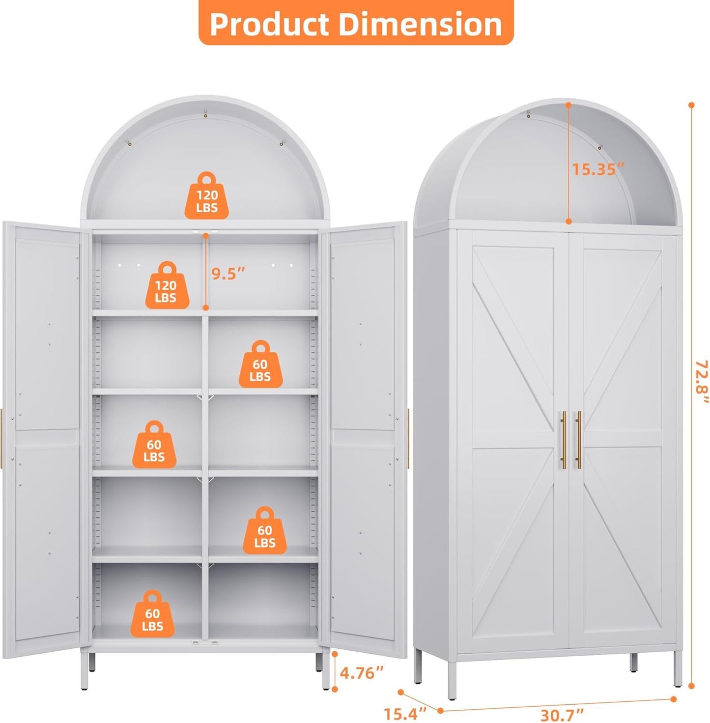 Tall Kitchen Pantry Cabinet, White Freestanding Cupboard For Laundry, Dining Room, Living Room, Bathroom