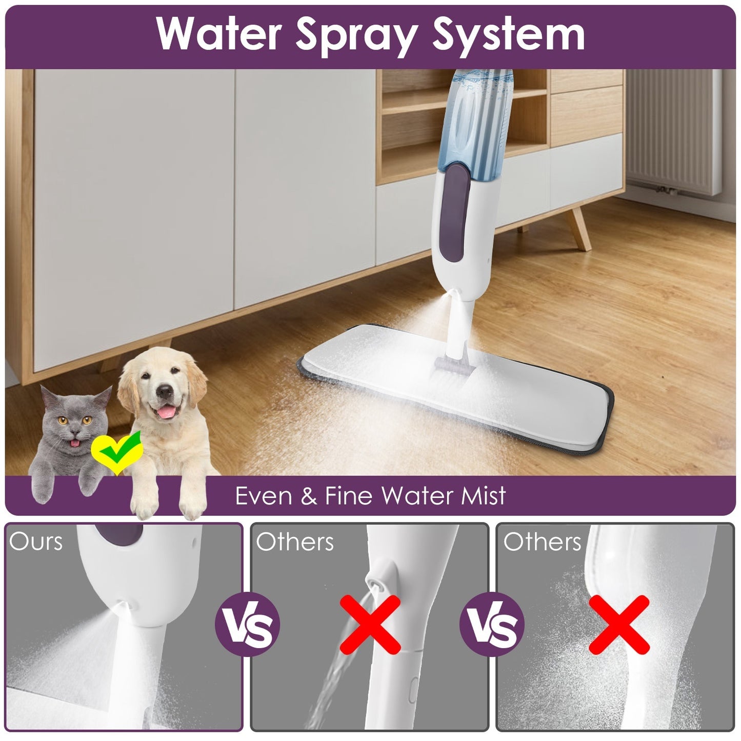 Spray Mop With 3 Machine Washable Microfiber Pads