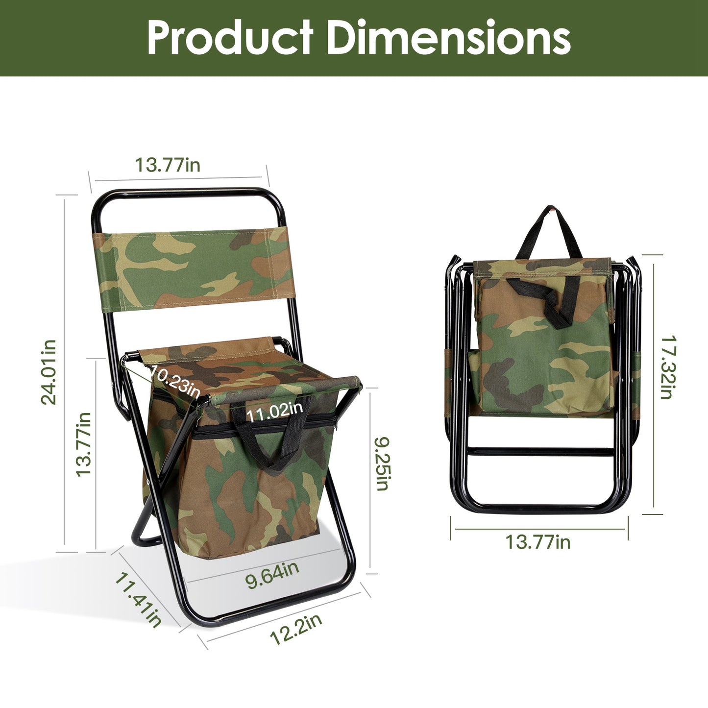 Foldable Fishing Chair With Backrest Built-In Cooler Bag