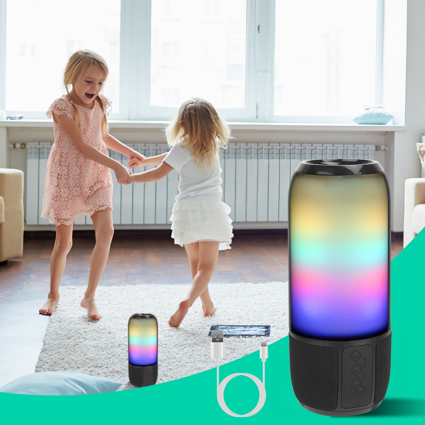 Wireless Portable Speaker Loud Stereo Speaker With 6 Color Changing Lights