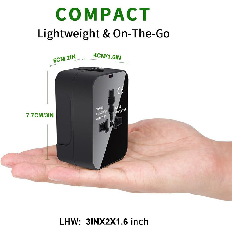 Universal Travel Adapter With USB C,  All In One Worldwide Travel Adapter Power Converters Wall Charger AC Power Plug Adapter USB Type C Charging For USA EU UK AUS