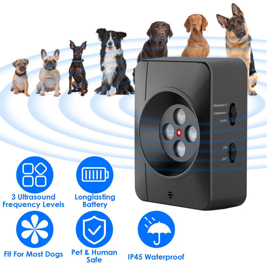 1Pc Ultrasonic Anti Barking Device Indoor Outdoor Dog Bark Control With 3 Frequency Levels Max 32.8Feet Sensing Distance For Most Dog Sizes