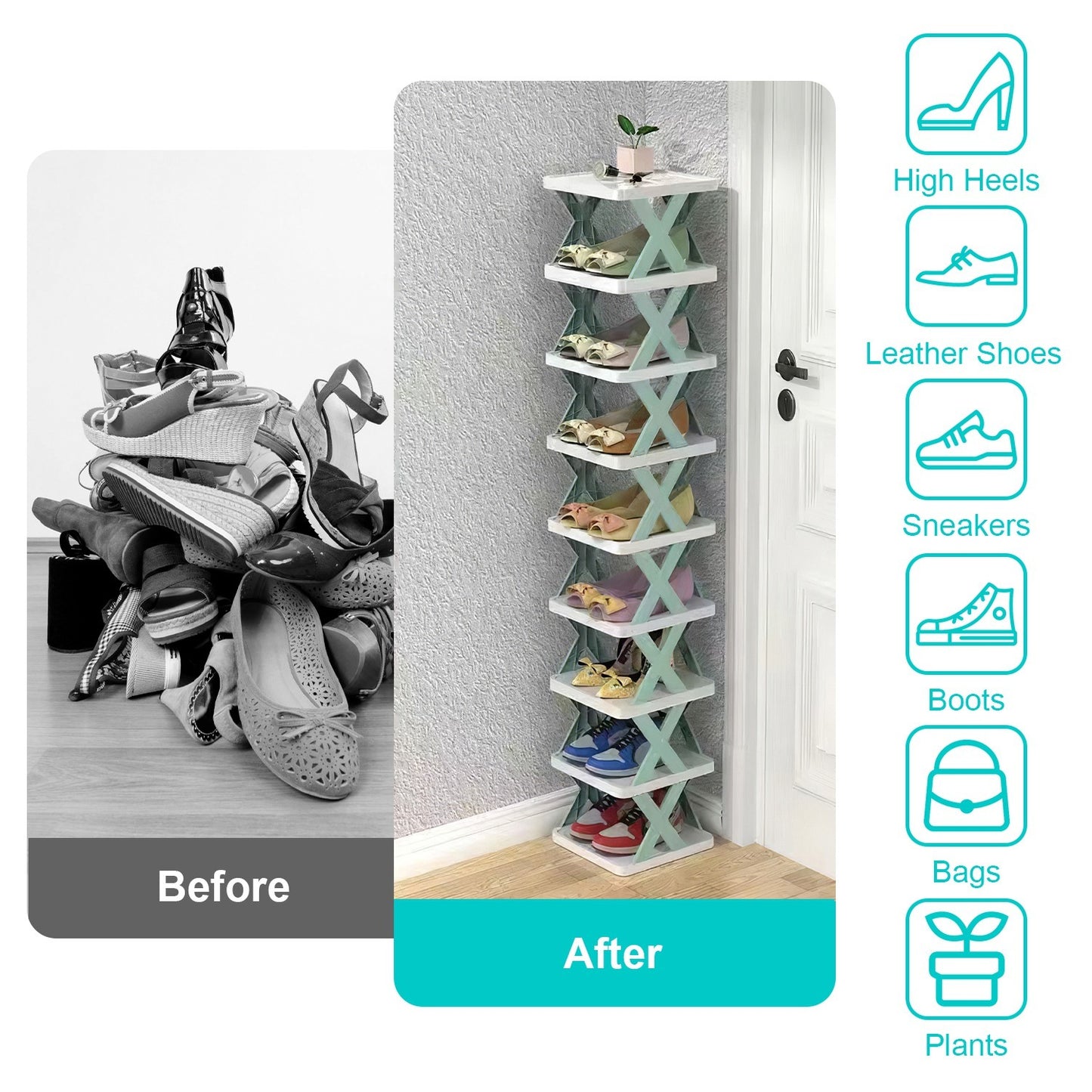 9Tier Narrow Entryway Shoe Rack Plastic Vertical Shoe