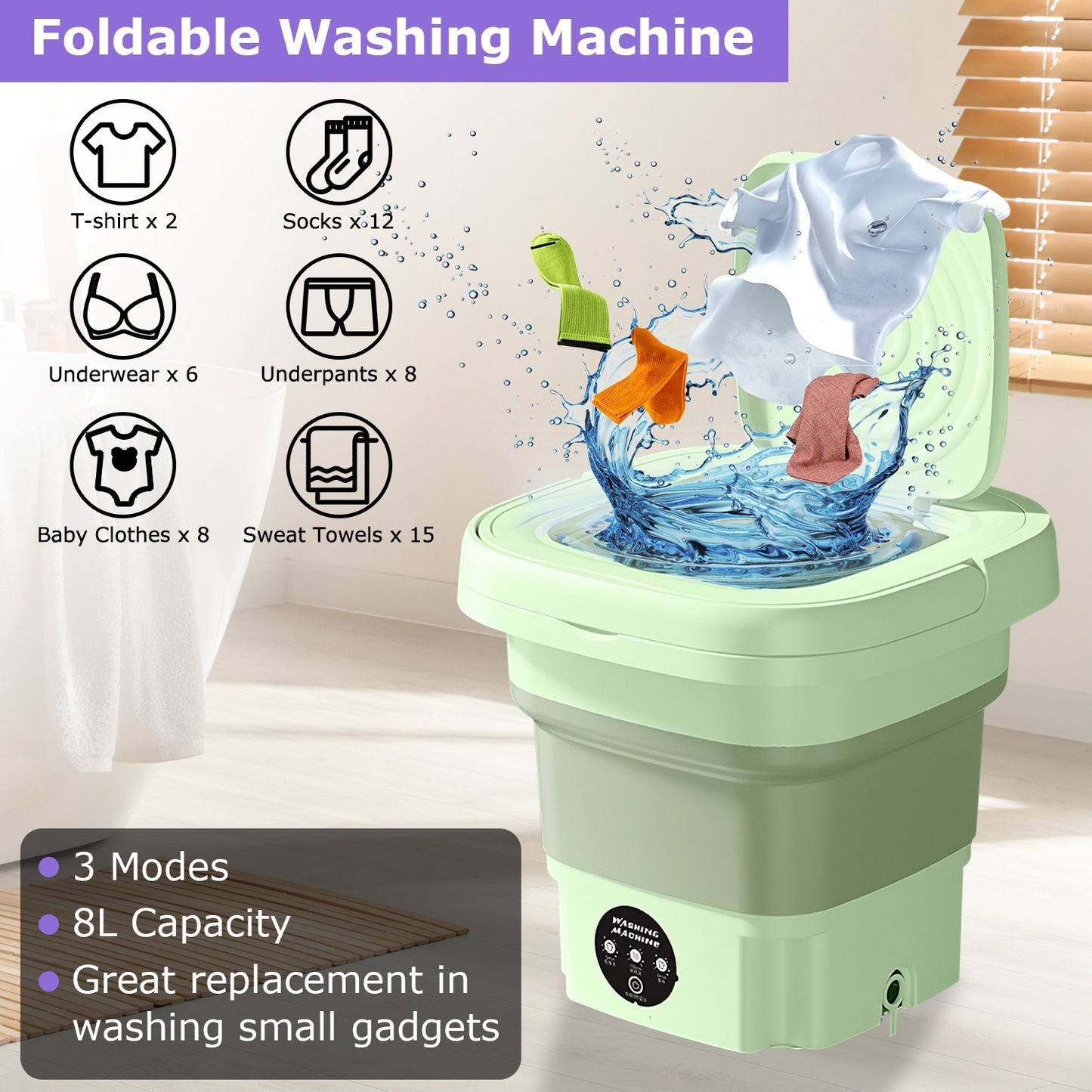 Portable Washing Machine Foldable Laundry Machine For Underwear Socks Towels Baby Clothes