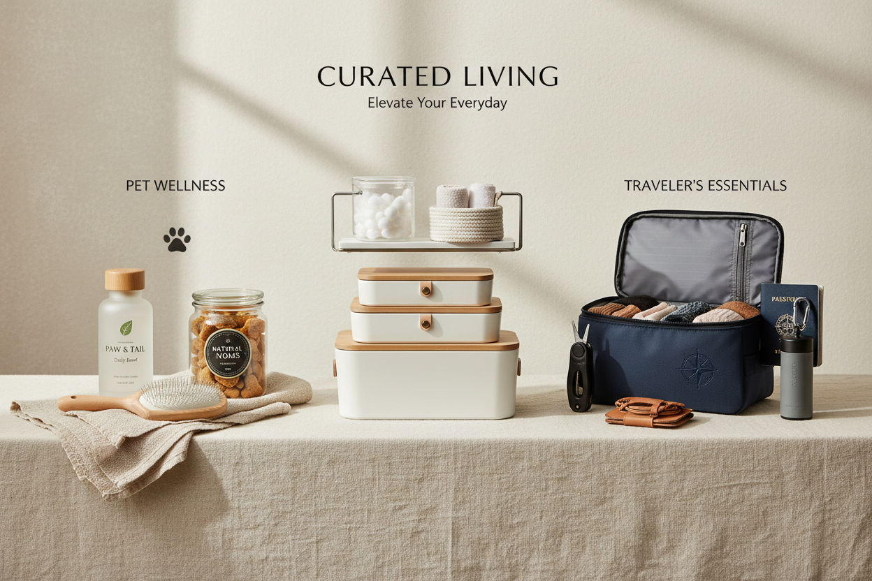 create a branded image so that represent to our website's products like pet wellness, home care organization and traveler's niche 