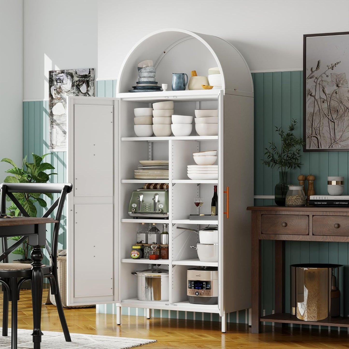 Tall Kitchen Pantry Cabinet, White Freestanding Cupboard For Laundry, Dining Room, Living Room, Bathroom