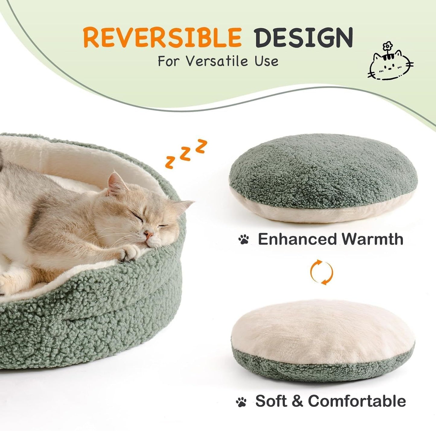 Washable Pet Bed For Cats & Small Dogs - 23x23x7 Inch Round