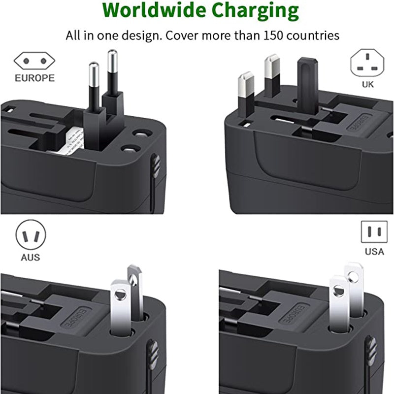 Universal Travel Adapter With USB C,  All In One Worldwide Travel Adapter Power Converters Wall Charger AC Power Plug Adapter USB Type C Charging For USA EU UK AUS