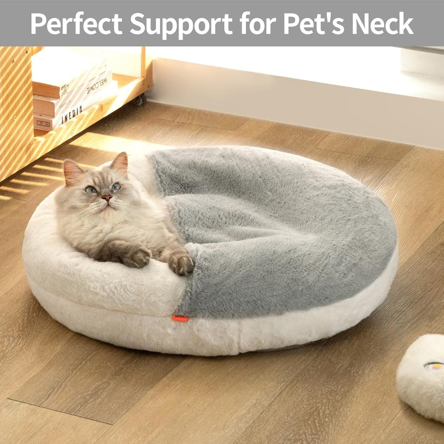 MEWOOFUN Enclosed Cat Bed Cave - Washable Pet Bed With Blanket