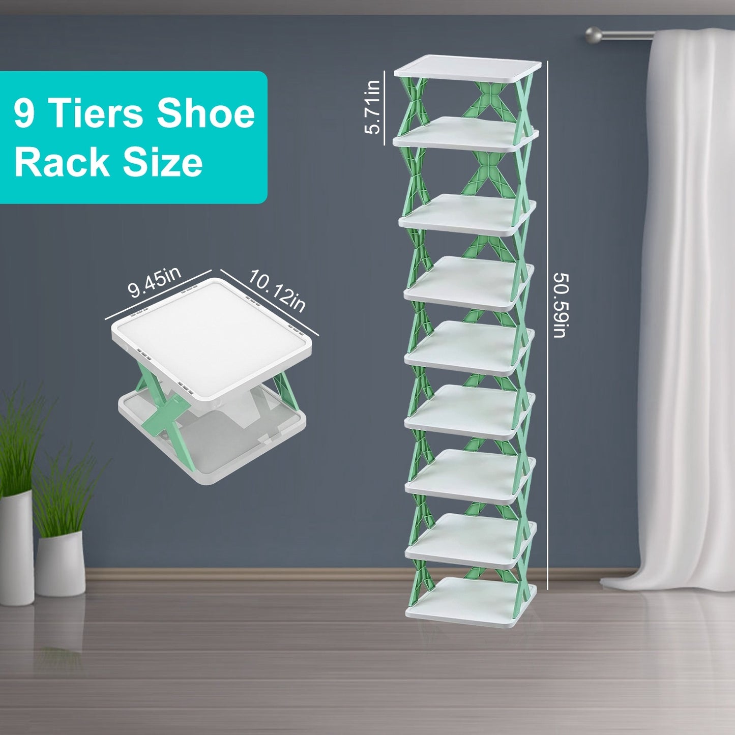 9Tier Narrow Entryway Shoe Rack Plastic Vertical Shoe
