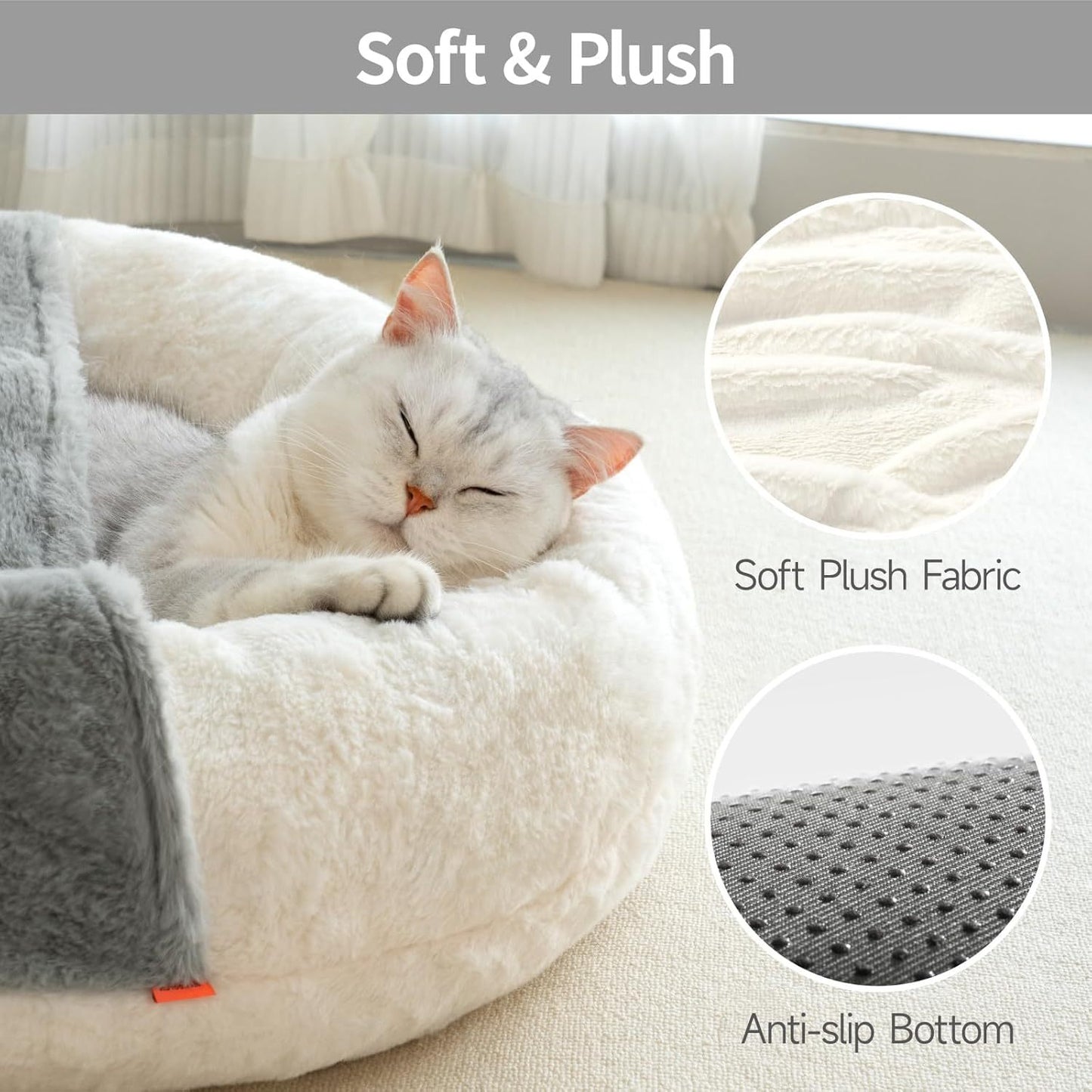 MEWOOFUN Enclosed Cat Bed Cave - Washable Pet Bed With Blanket