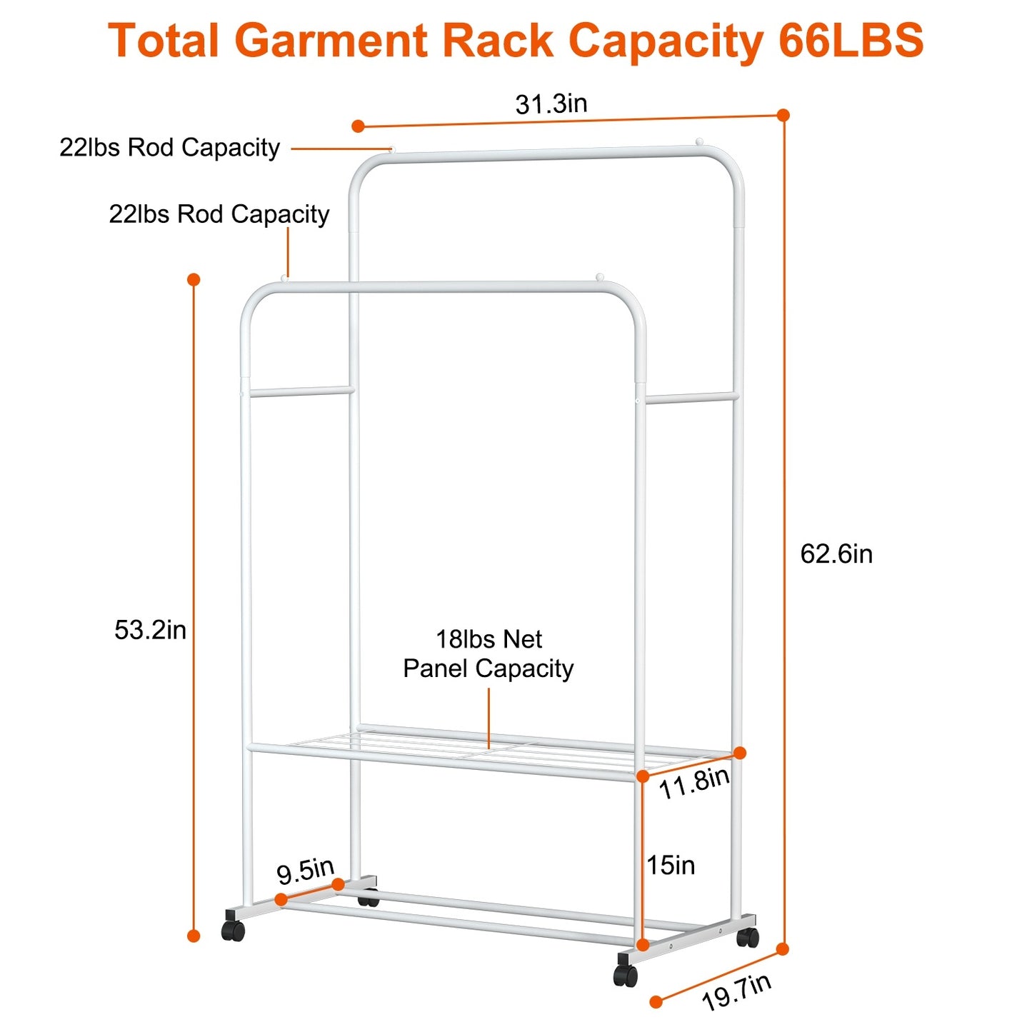 Garment Hanging Rack Clothing Hanging Rail ,Stand Rolling Wheel Clothes Organizer