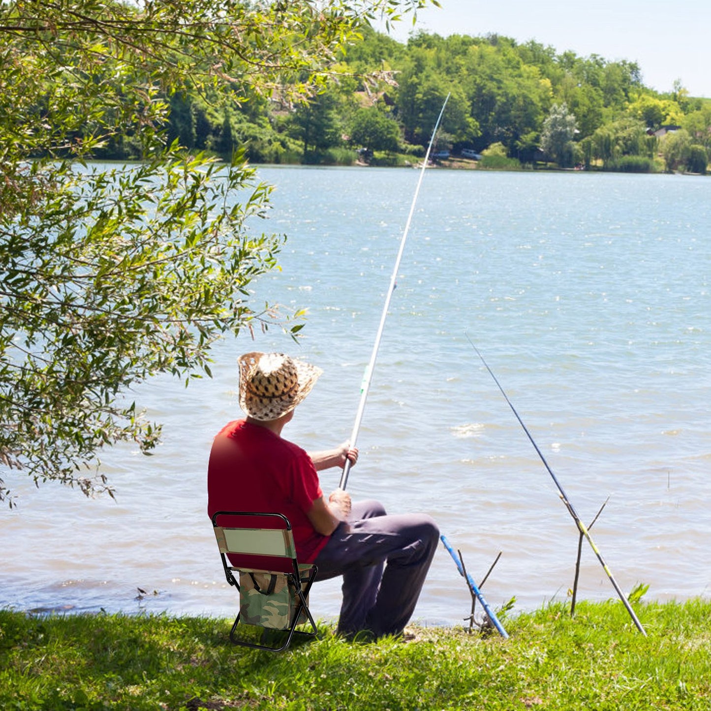 Foldable Fishing Chair With Backrest Built-In Cooler Bag