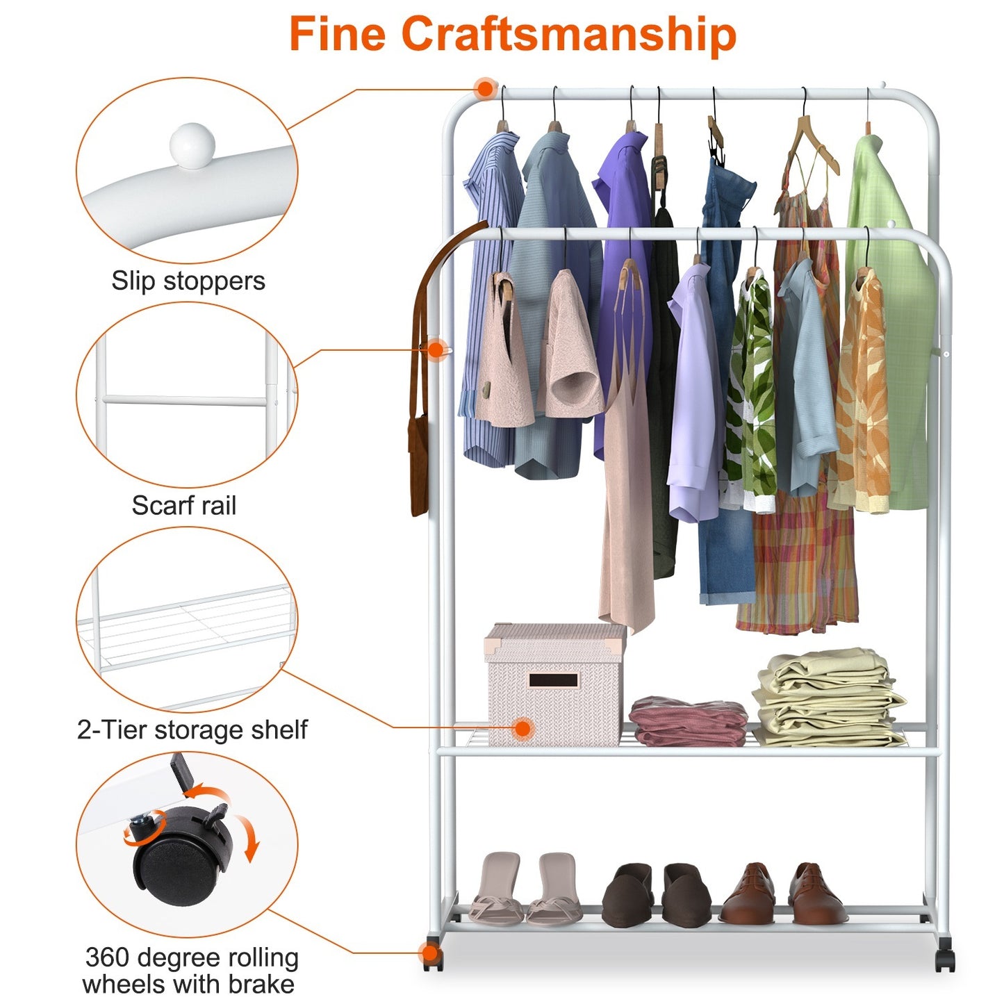 Garment Hanging Rack Clothing Hanging Rail ,Stand Rolling Wheel Clothes Organizer